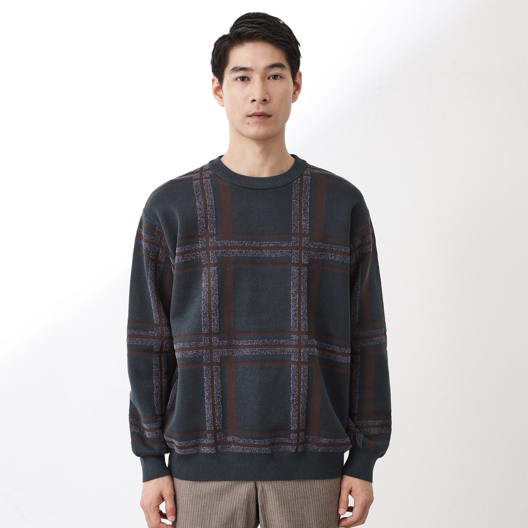 THE SHOP TK「チェックジャカードニット【洗濯機OK】」|ニット・セーター|