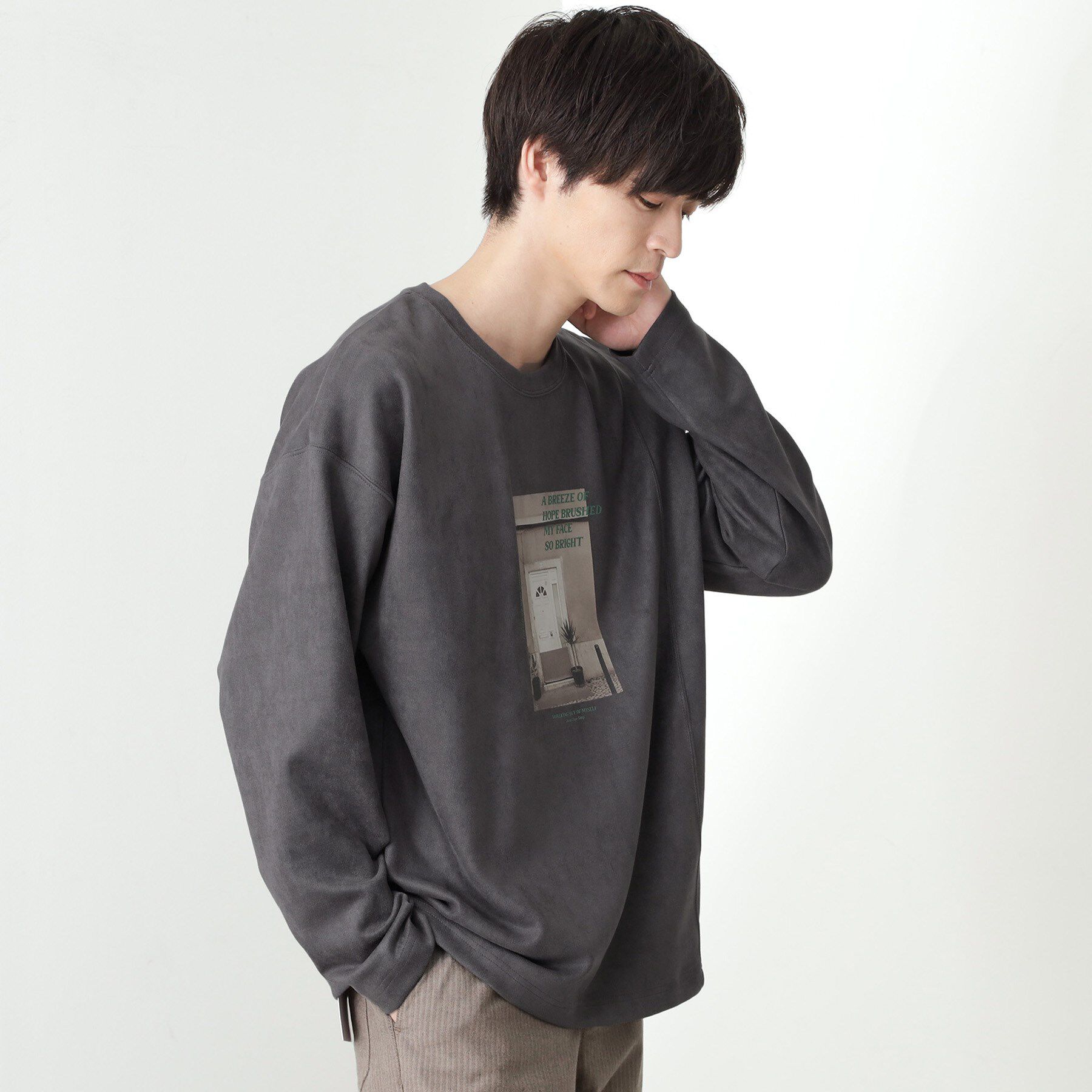 THE SHOP TK「スエード フォトプリントスウェット 【洗濯機OK】」|Tシャツ・カットソー|チャコールグレー(0
