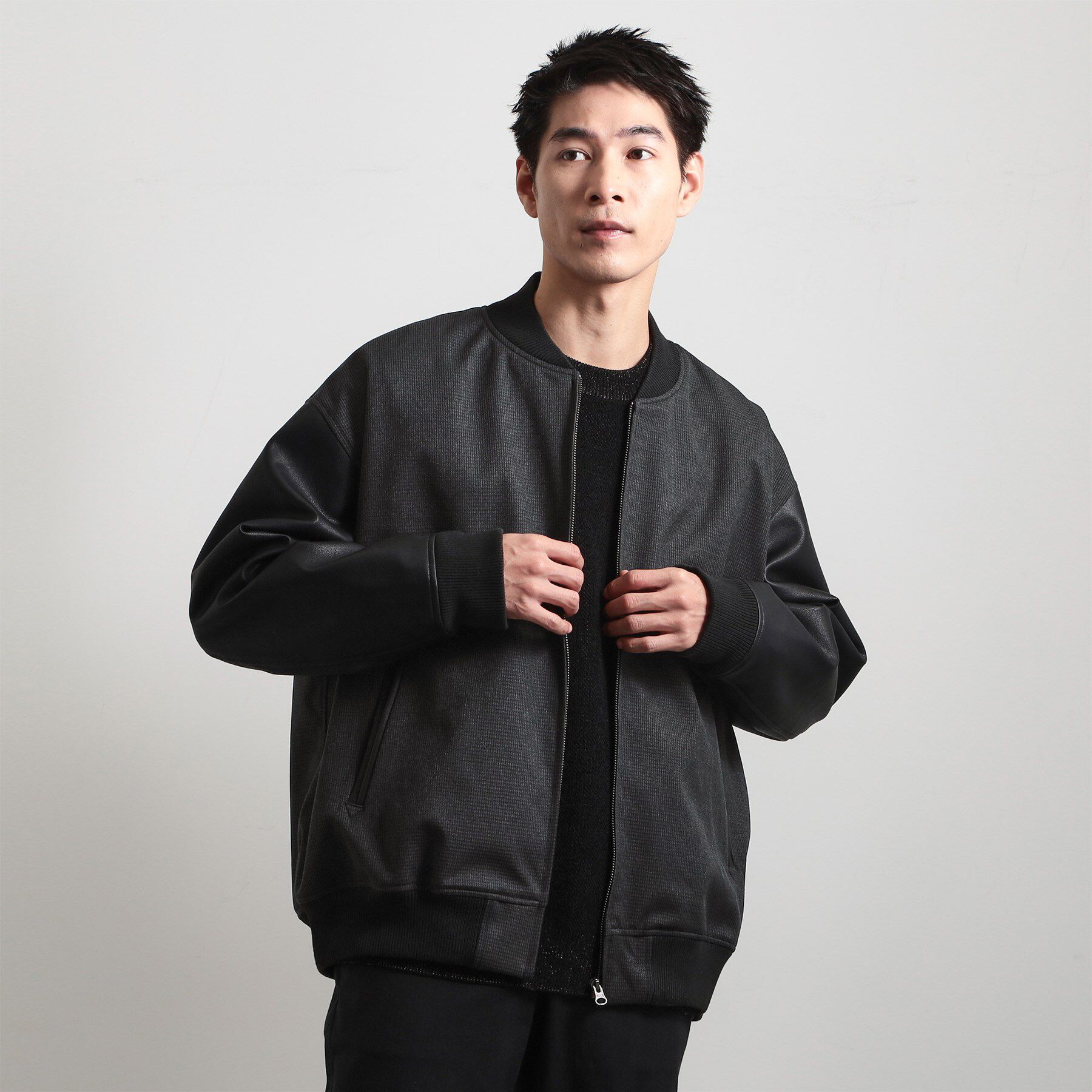 THE SHOP TK「【1ランク上の大人カジュアルに】異素材コンビ リブブルゾン」|ブルゾン・スタジャン|