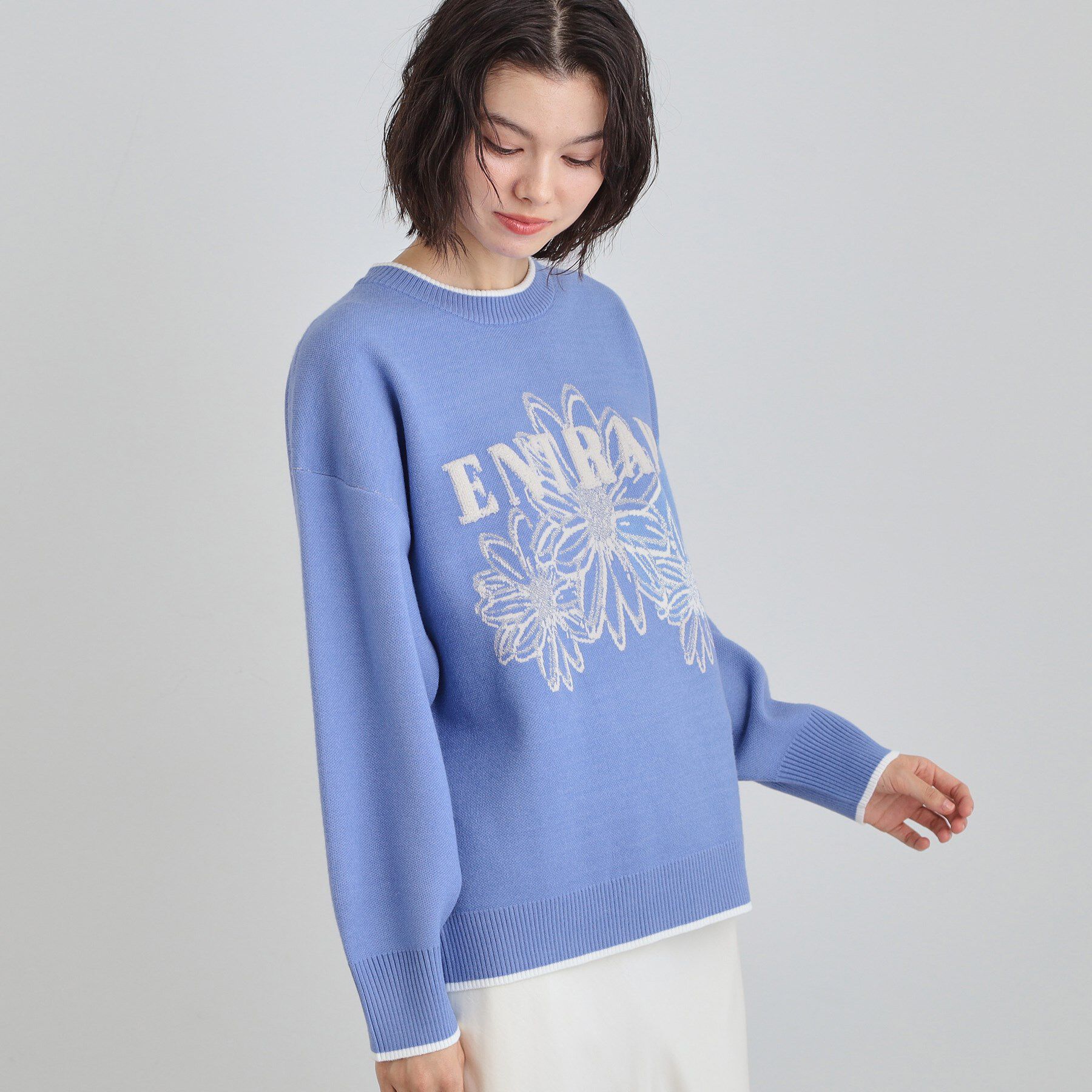 THE SHOP TK「花柄ラメジャカードニット」|ニット・セーター|ブルー(092)