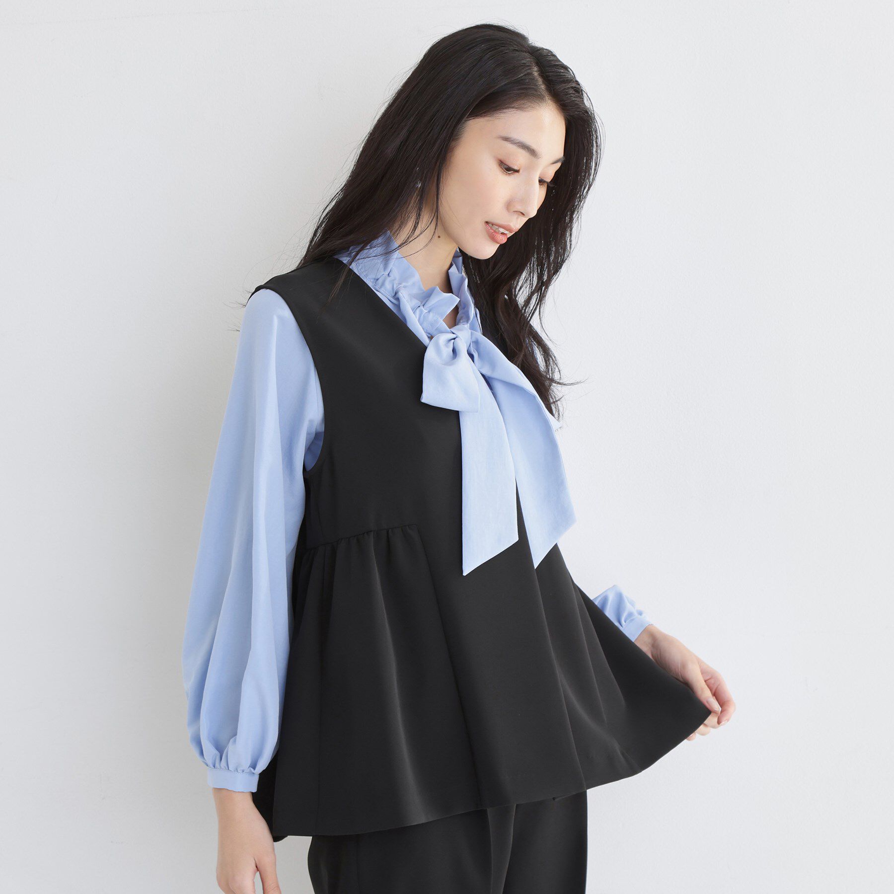 THE SHOP TK「【通勤・きちんと見えに】ダブルクロス ペプラムジレ/セットアップ可」|ベスト・ジレ|