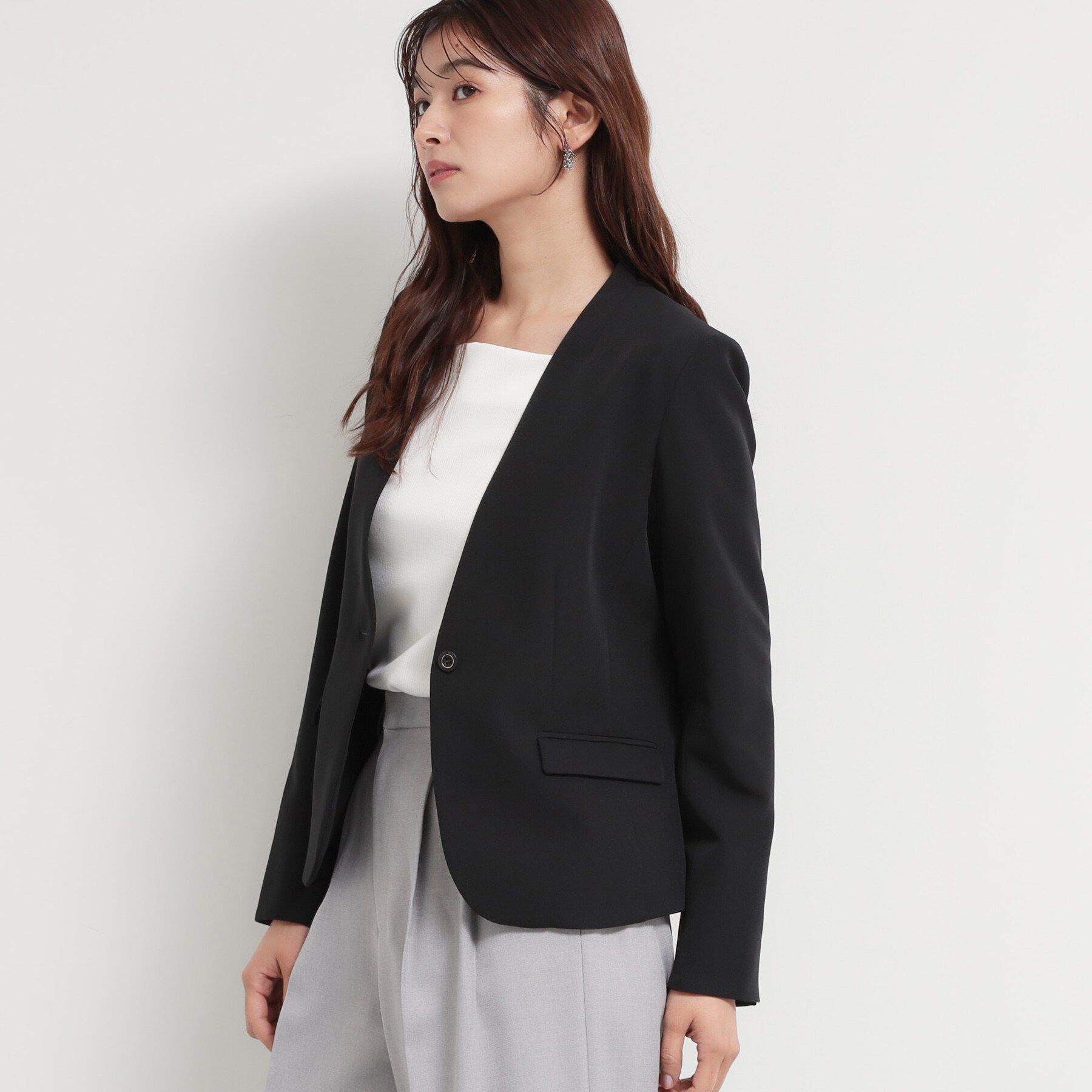 THE SHOP TK「【通勤スタイルに】ダブルクロス ノーカラージャケット/セットアップ可」|ノーカラージャケット|