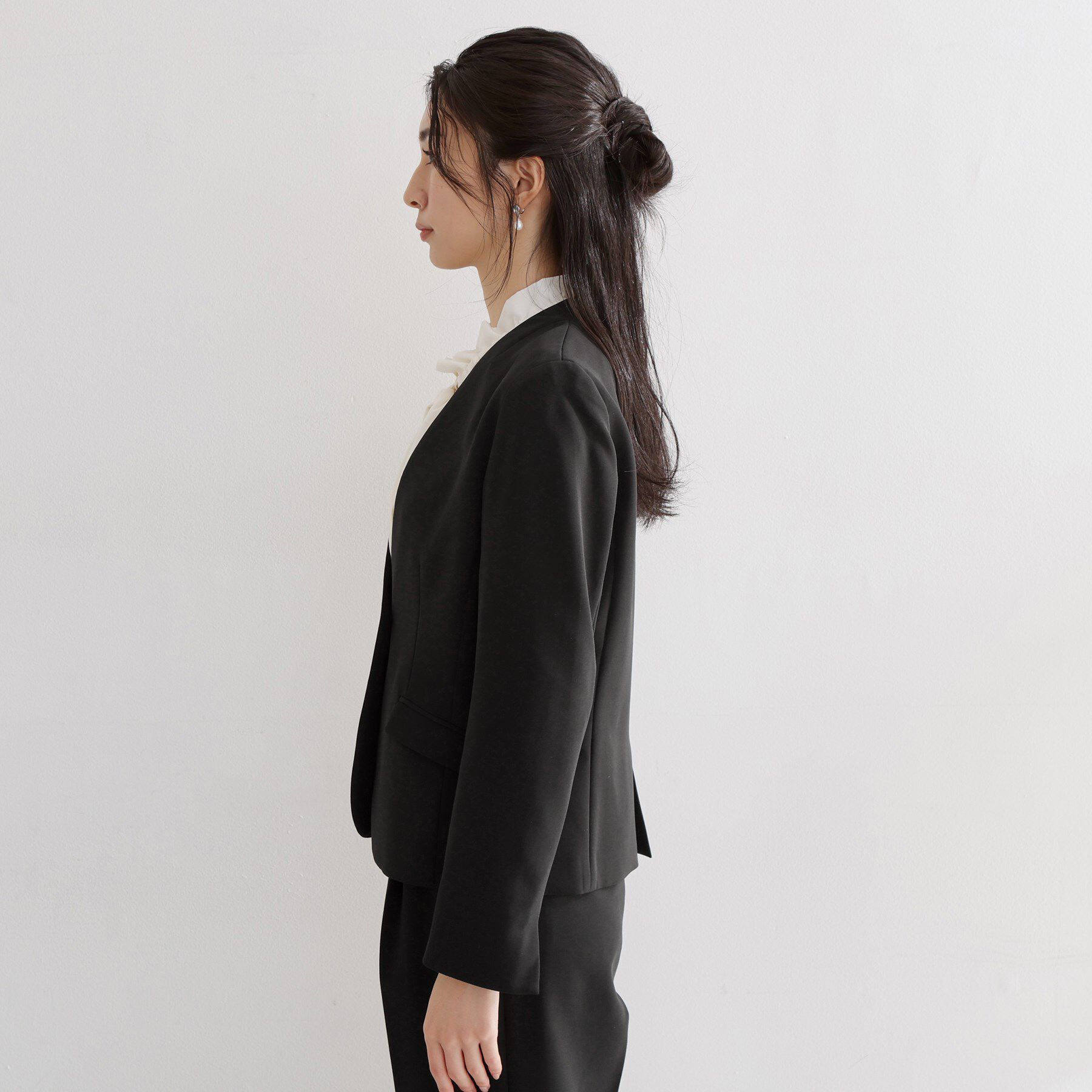 THE SHOP TK「【通勤スタイルに】ダブルクロス ノーカラージャケット/セットアップ可」|ノーカラージャケット|