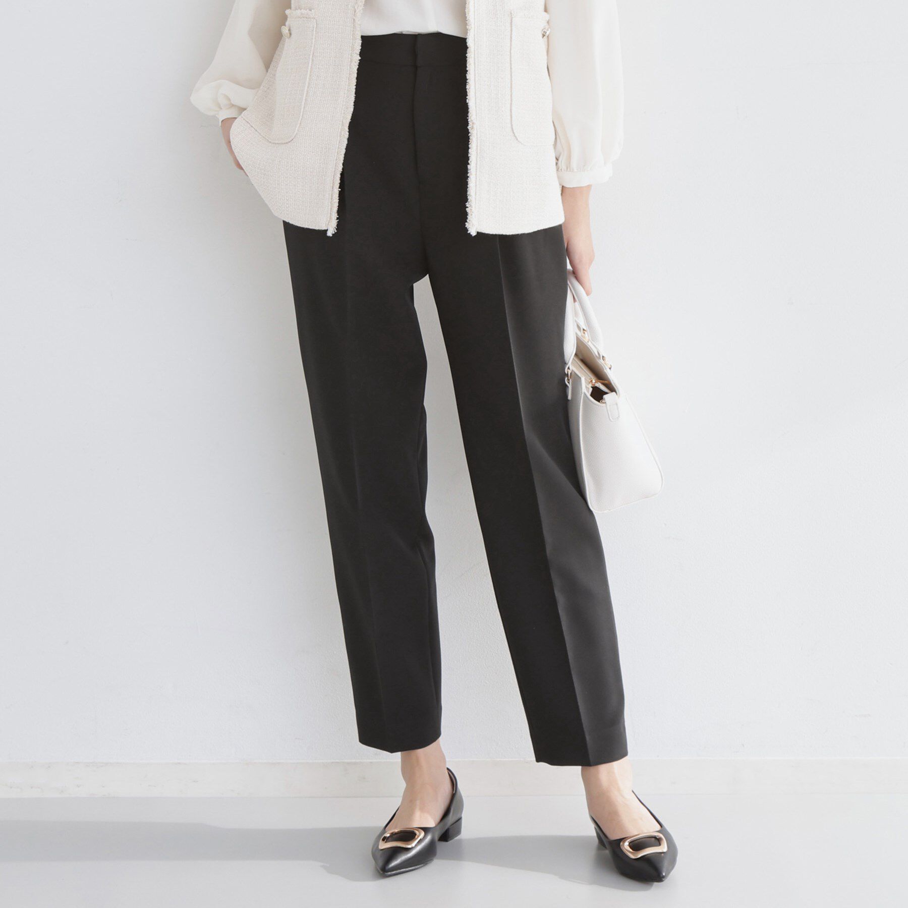 THE SHOP TK「【通勤スタイルに】美脚シルエット ダブルクロステーパードパンツ/セットアップ可」|その他|ブラック(019)