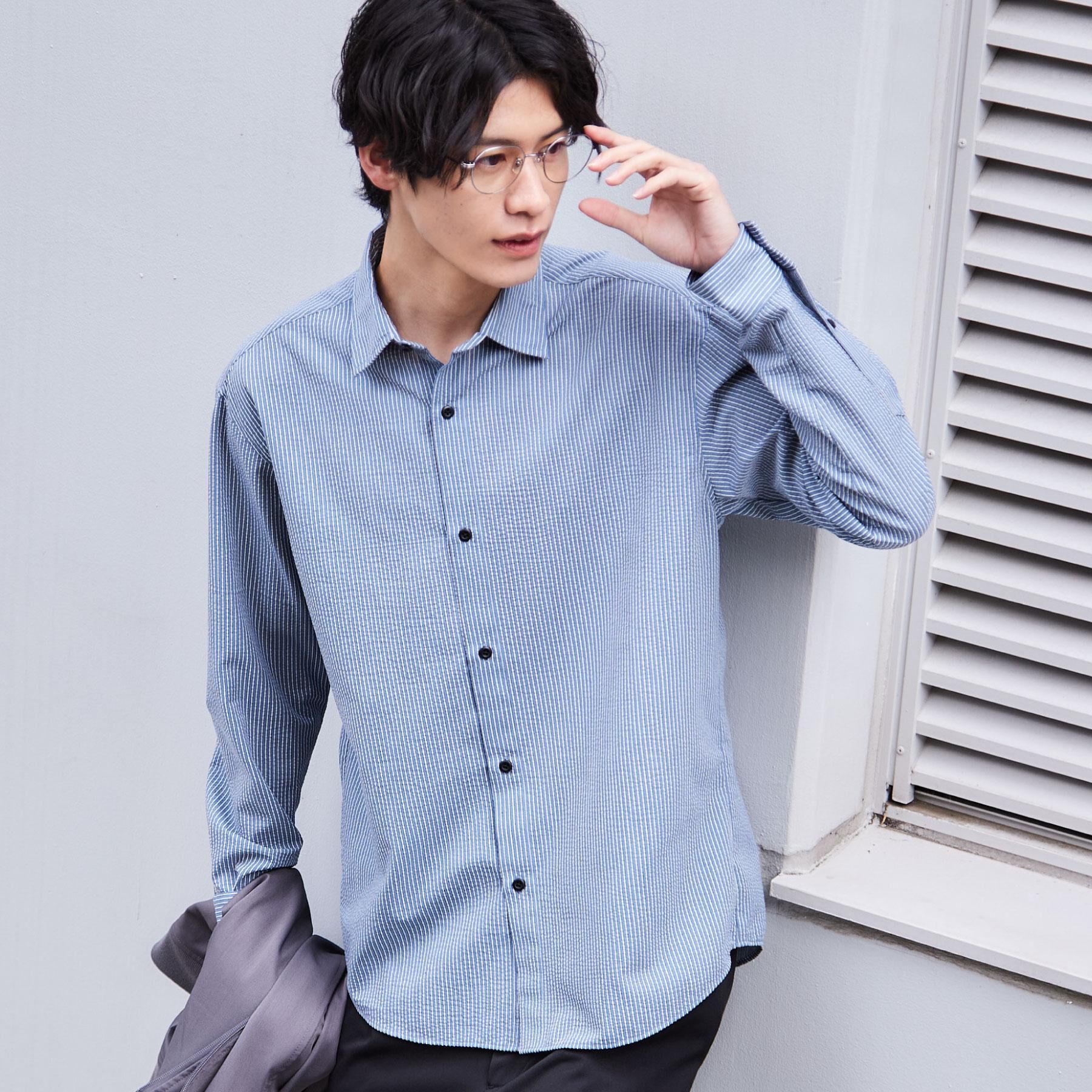 THE SHOP TK「【爽やかで好印象】サッカーストライプシャツ 洗濯機OK」|シャツ・ブラウス|