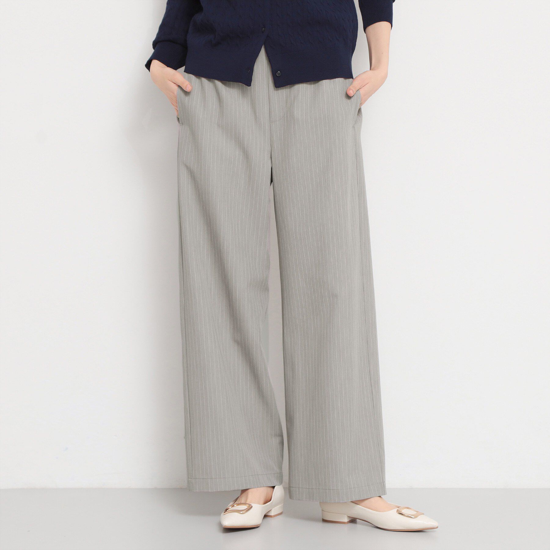 THE SHOP TK「ストライプイージーワイドパンツ」|その他|ライトグレー(311