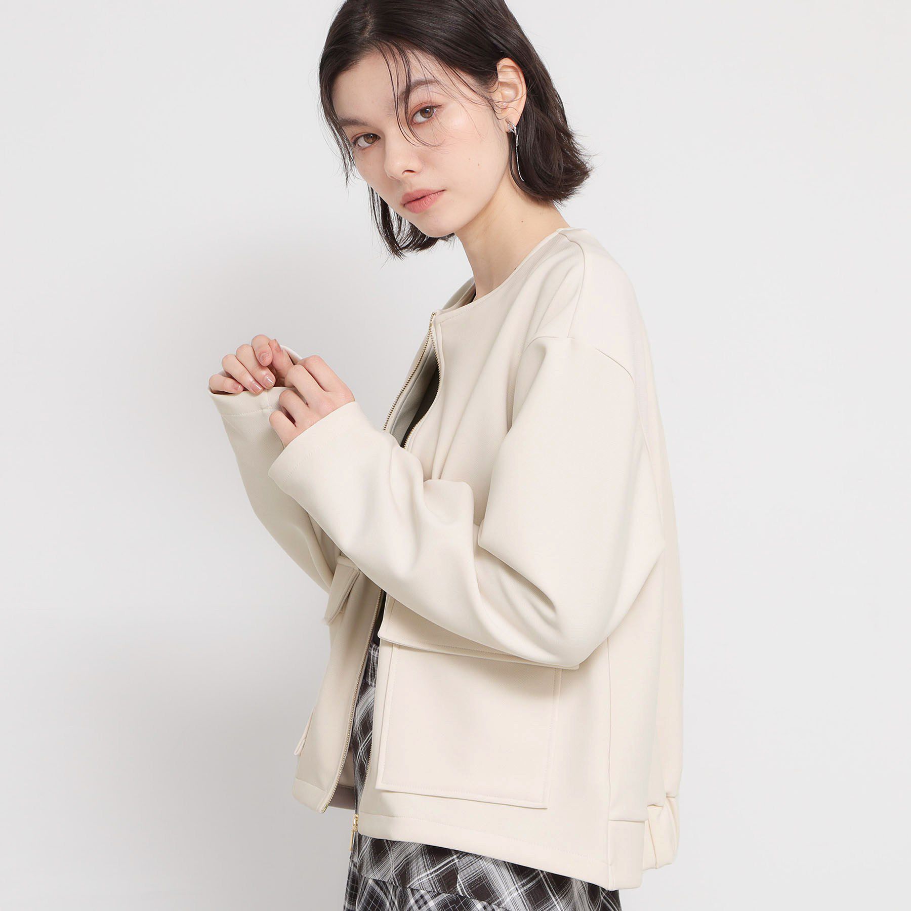 THE SHOP TK「【オンオフ問わず活躍】ダンボールカルゼジャケット」|ノーカラージャケット|