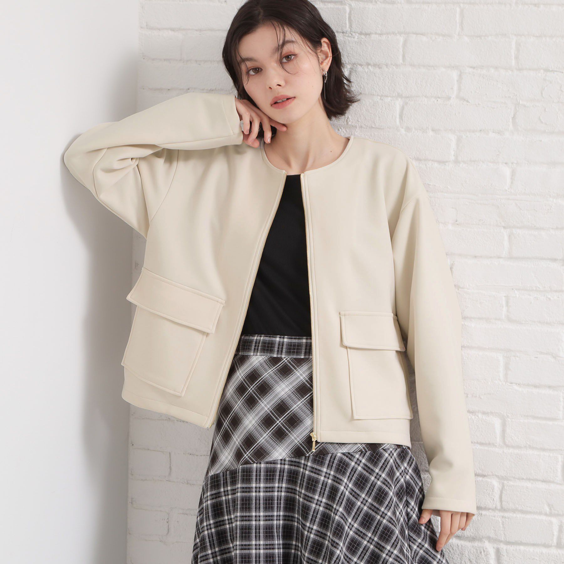 THE SHOP TK「【オンオフ問わず活躍】ダンボールカルゼジャケット」|ノーカラージャケット|ライトベージュ(05