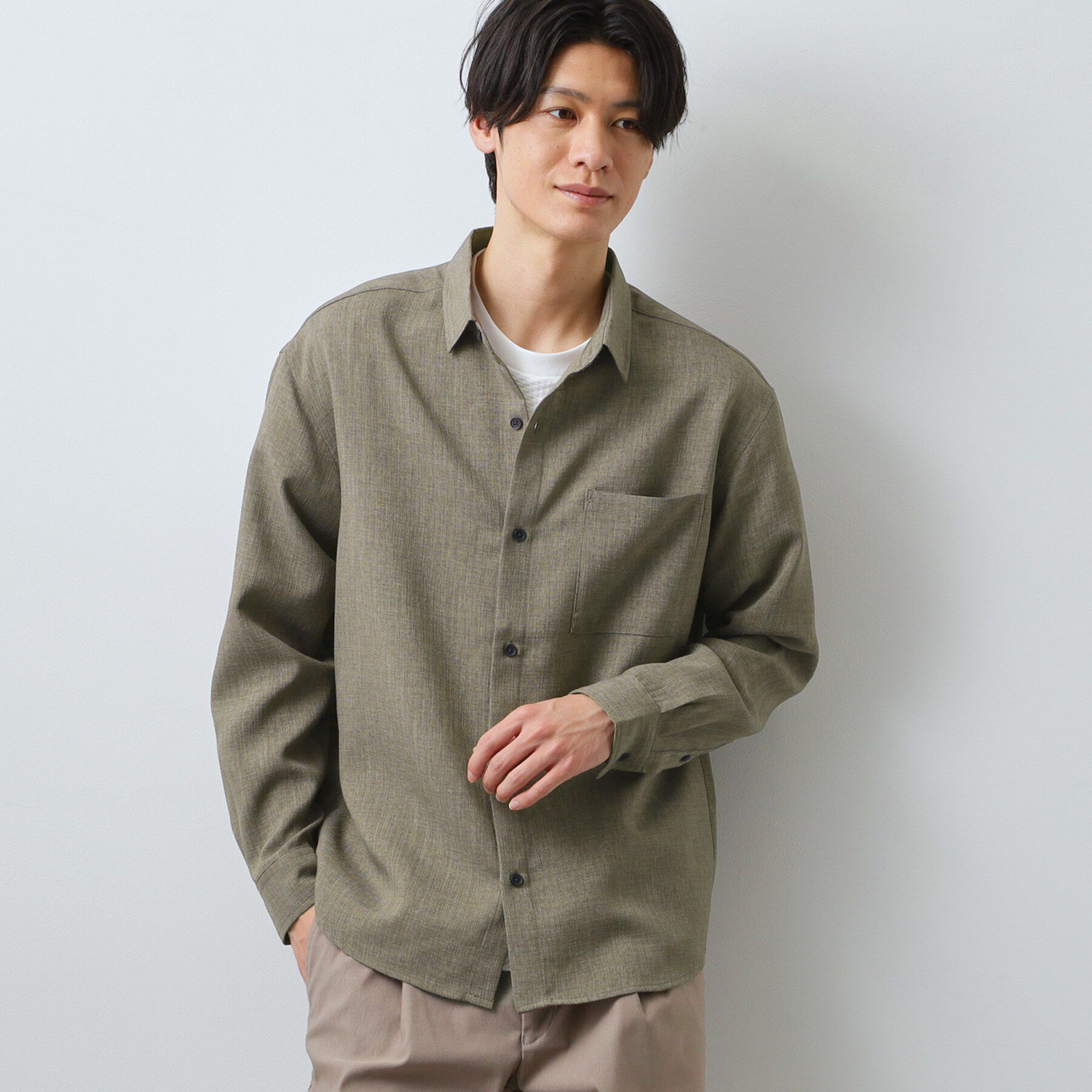 THE SHOP TK「【LINO FINE】リネンライク 長袖シャツ UVカット　イージーケア　吸水速乾　洗濯機OK」|シャツ・ブラウス|