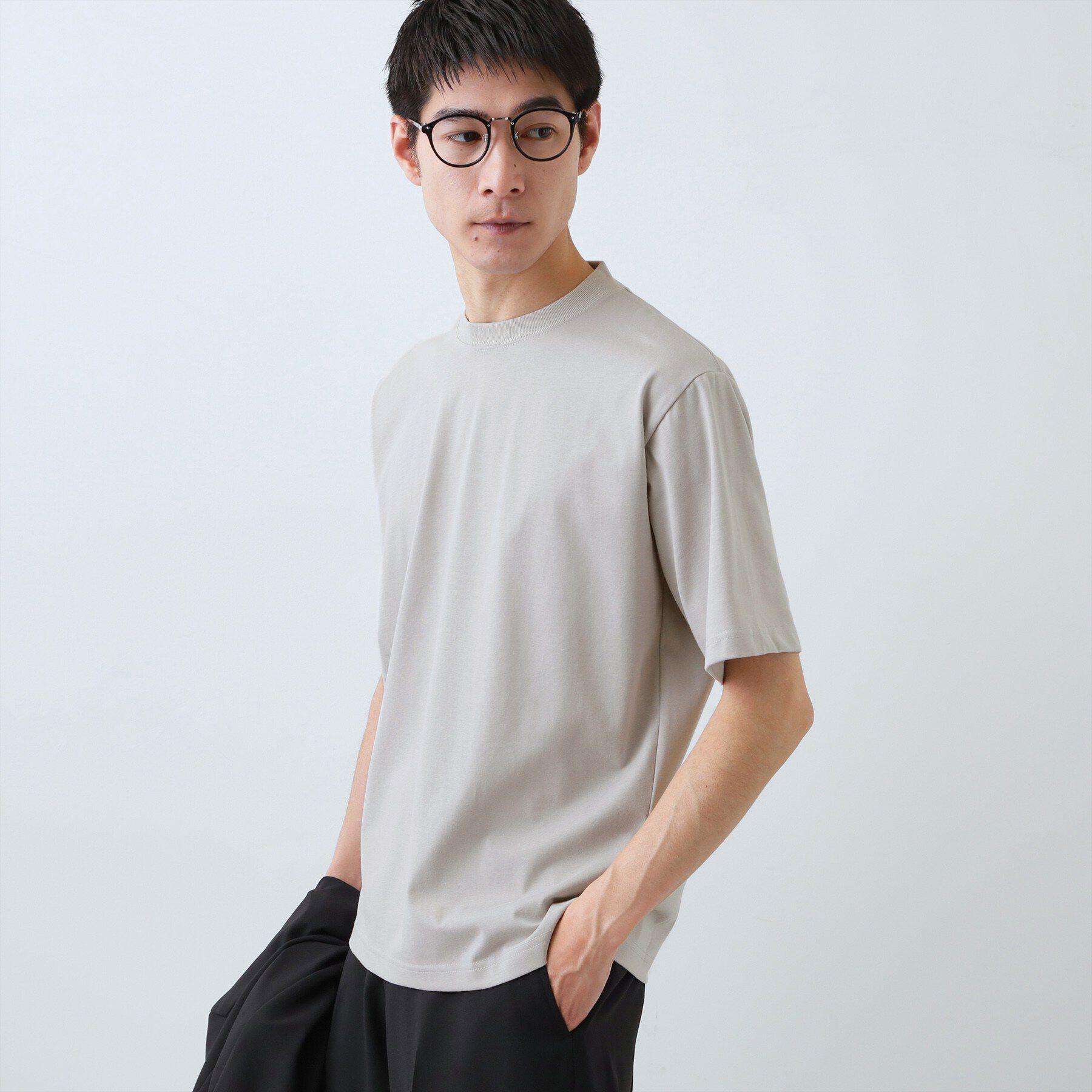 THE SHOP TK「【ジャケットインにおすすめ】ビジネス半袖Tシャツ 洗濯機OK/襟高」|Tシャツ・カットソー|ライトグレー(011