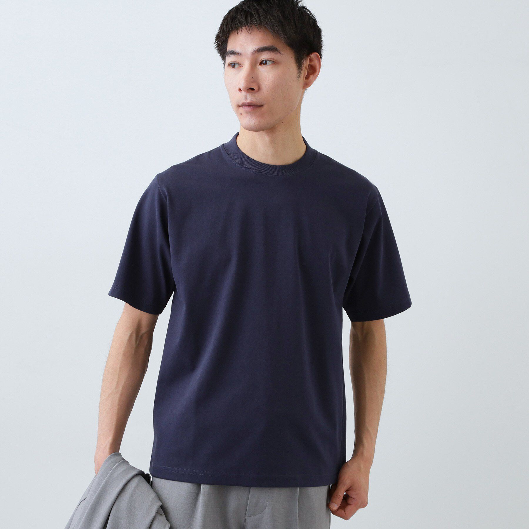 THE SHOP TK「【ジャケットインにおすすめ】ビジネス半袖Tシャツ 洗濯機OK/襟高」|Tシャツ・カットソー|ネイビー(094)
