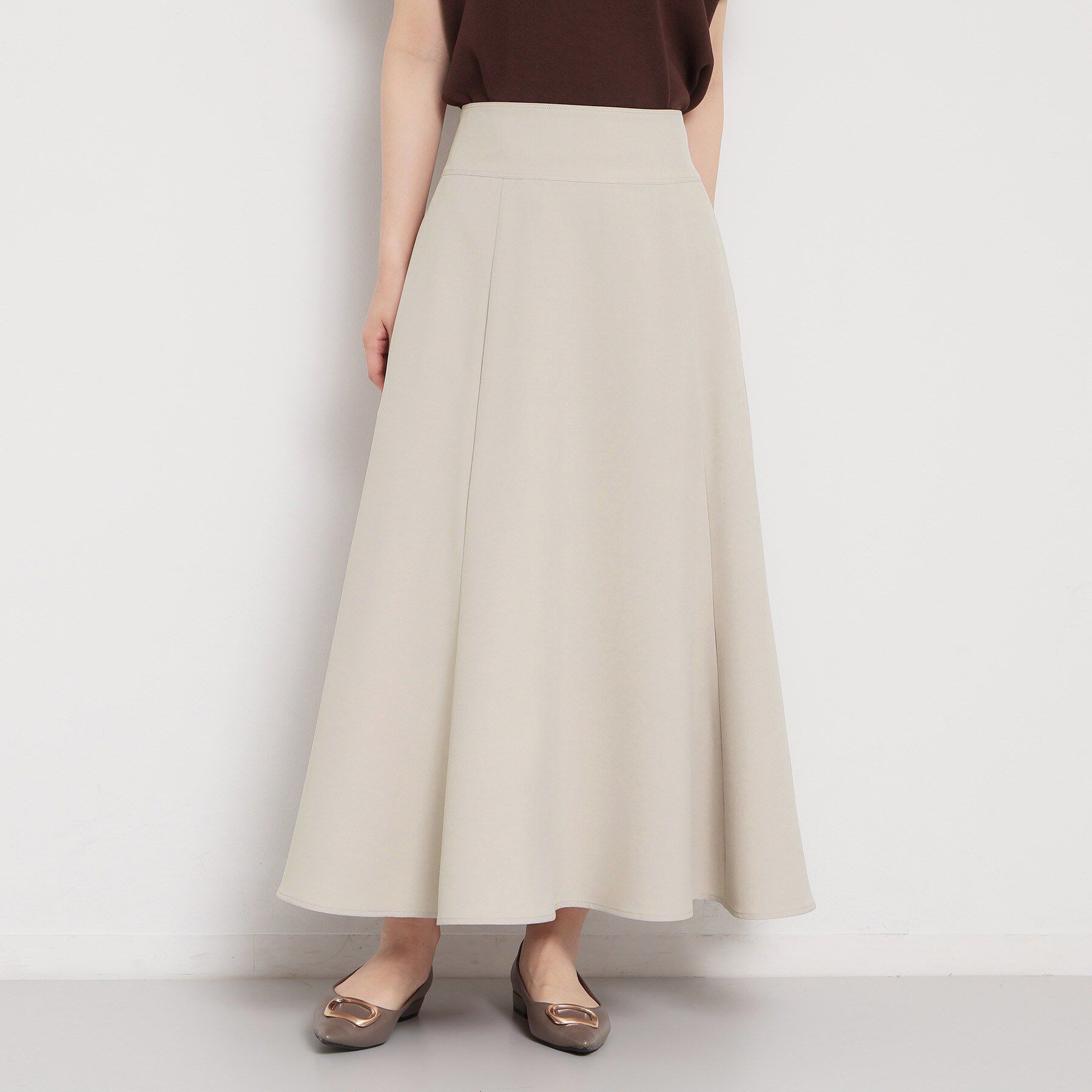 THE SHOP TK「麻調ミモレ丈フレアスカート」|スカート|グレージュ(050)
