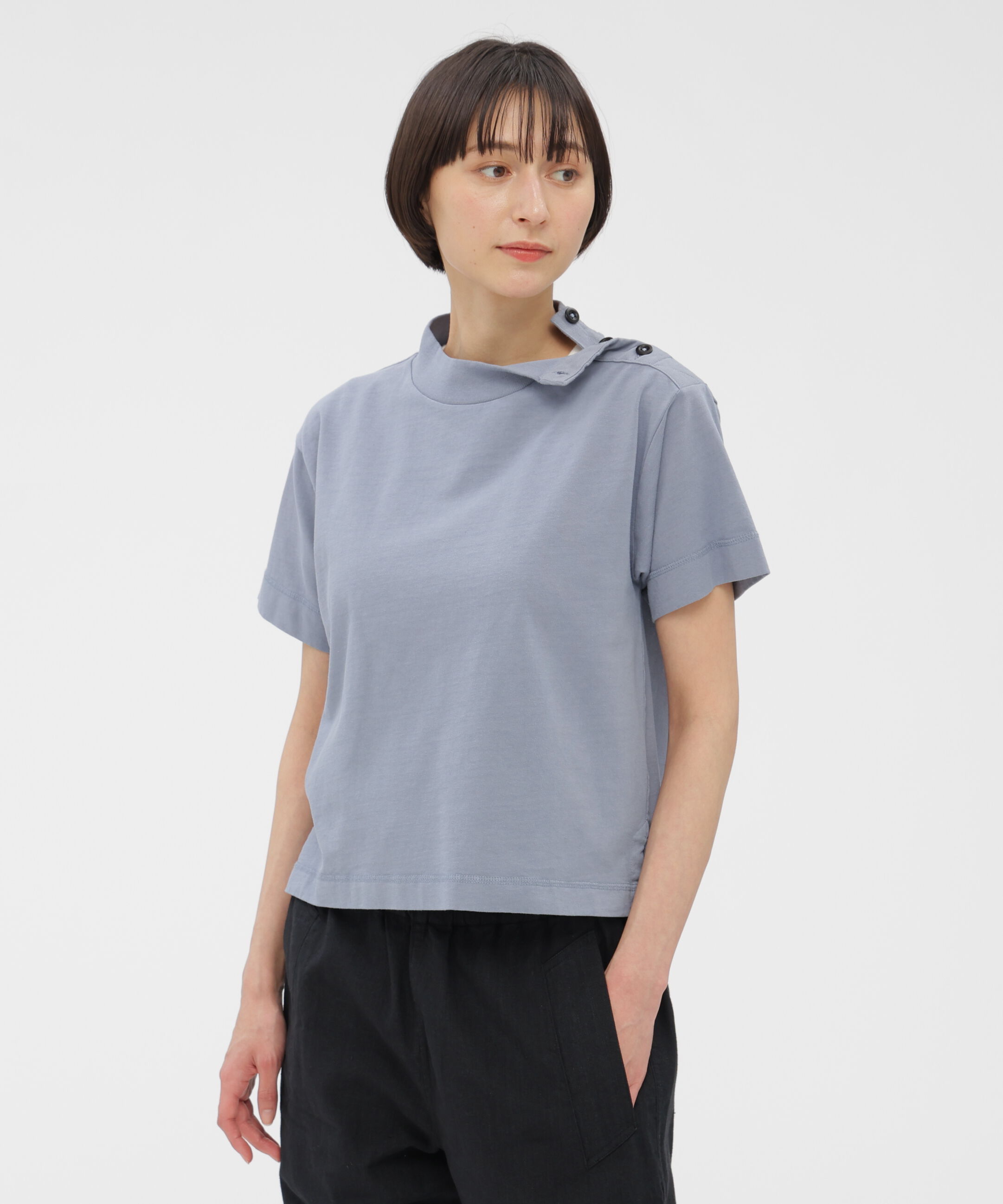 MHL.「GARMENT DYED TOUGH COTTON LINEN JERSEY TOP」|Tシャツ・カットソー|LIGHT BLUE2