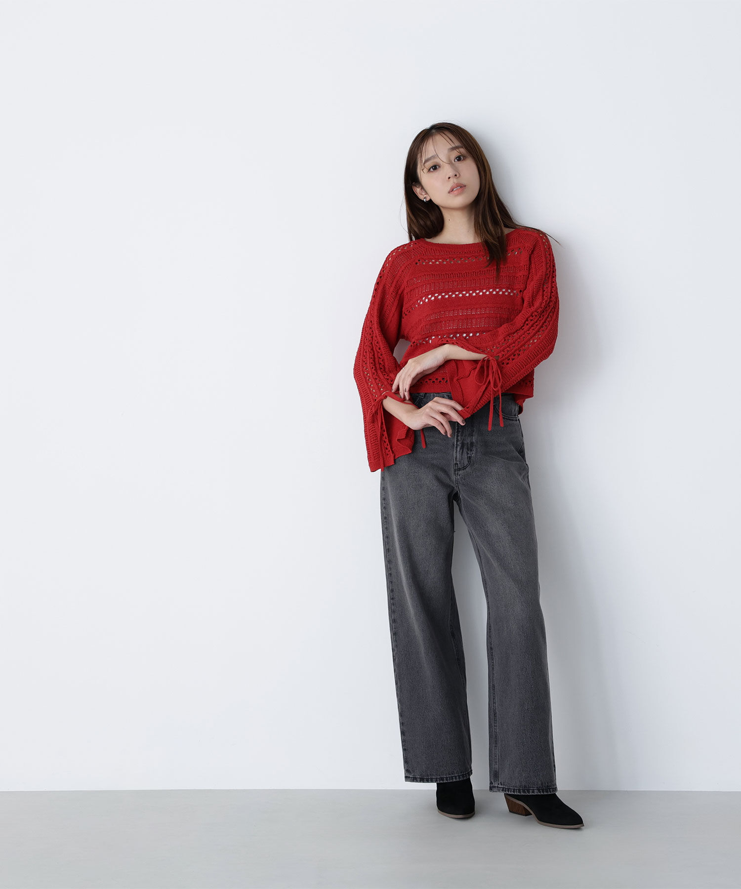  「透かし編みリボンスリーブニット」|ニット・セーター|