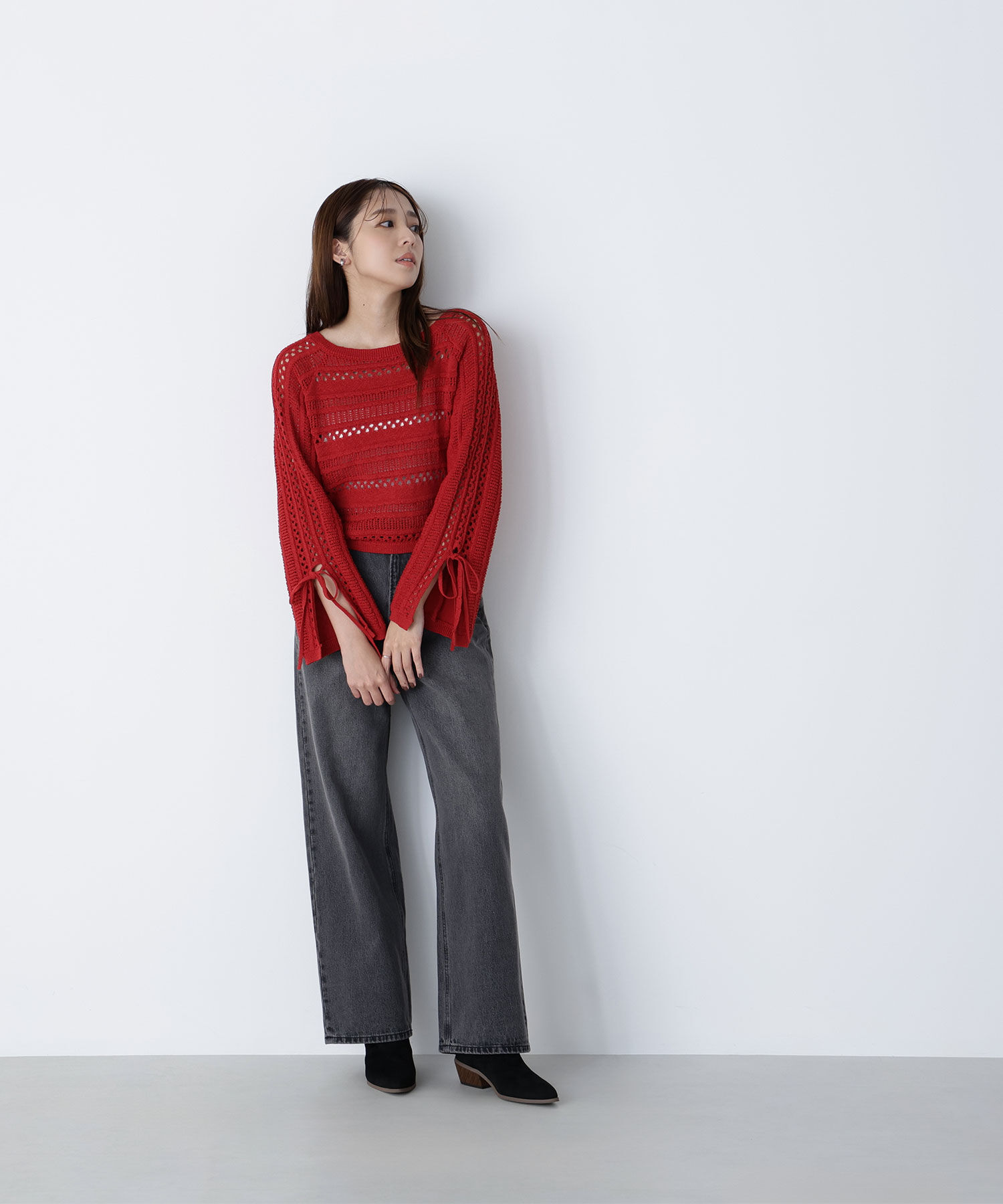  「透かし編みリボンスリーブニット」|ニット・セーター|