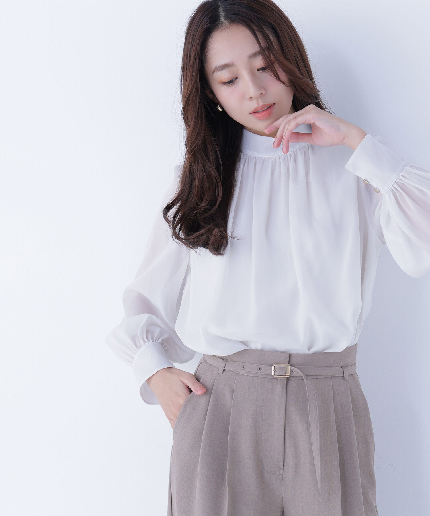  「ハイネックボリュームシアーブラウス」|シャツ・ブラウス|