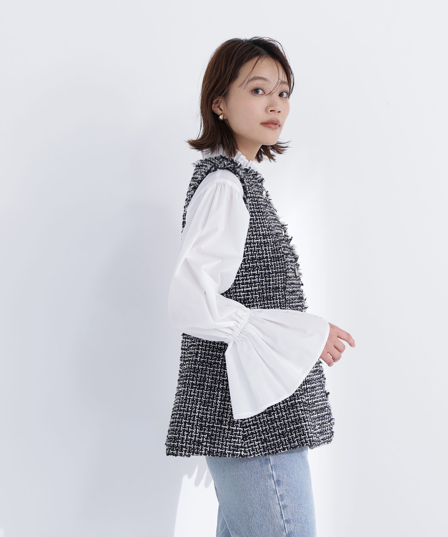  「ツイードシリーズ ペプラムジレ」|ブルゾン・スタジャン|