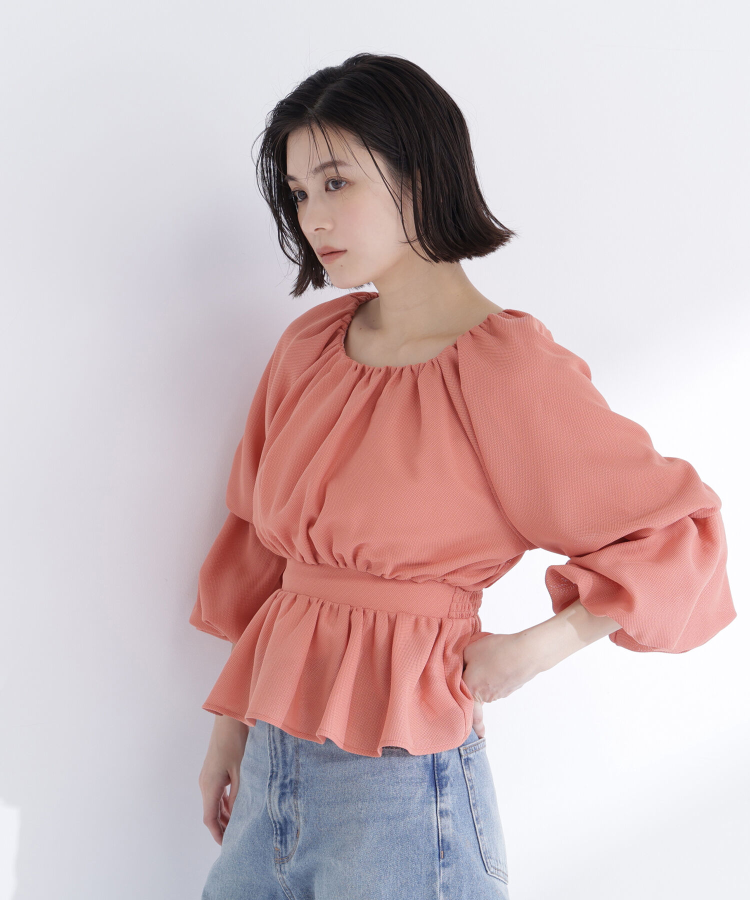  「メッシュギャザーペプラムブラウス」|シャツ・ブラウス|