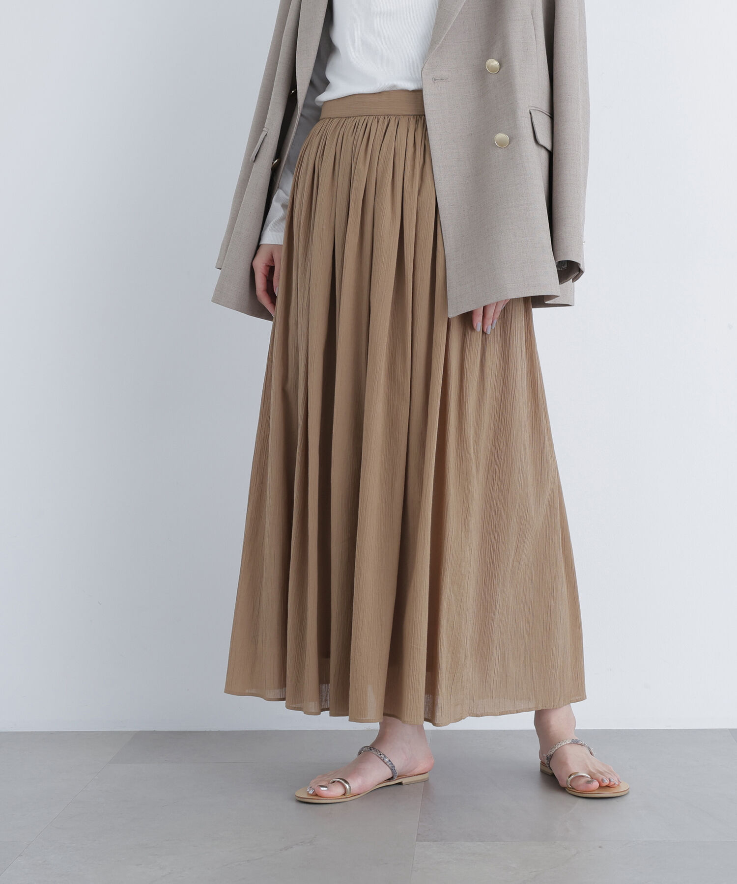  「〈N.〉楊柳フレアスカート」|スカート|キャメル1