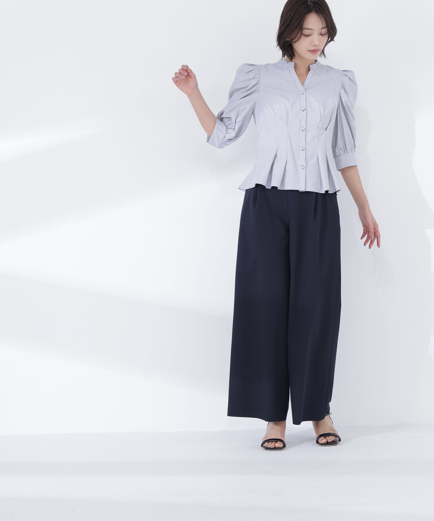  「ストライプペプラムブラウス」|シャツ・ブラウス|