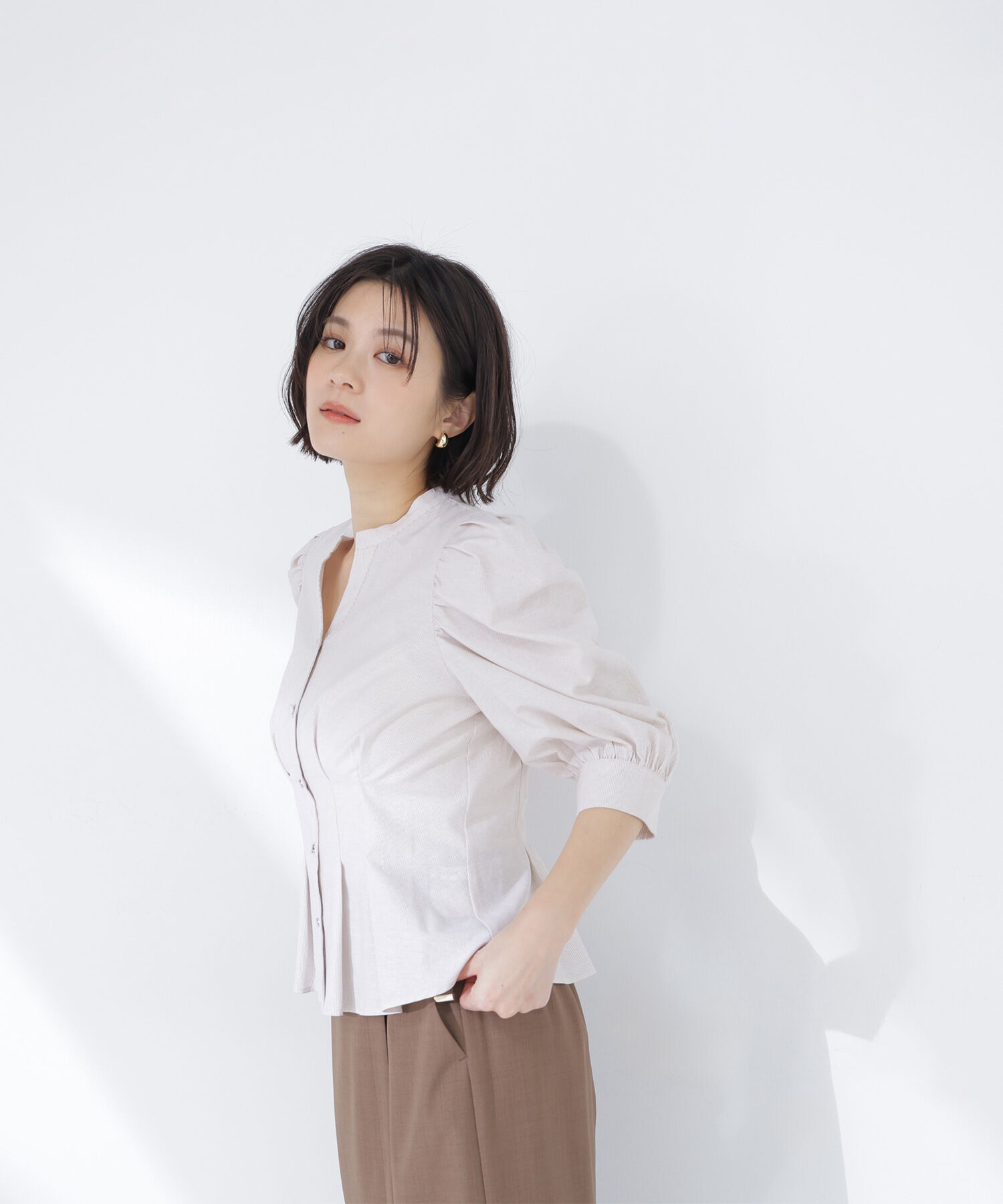  「ストライプペプラムブラウス」|シャツ・ブラウス|