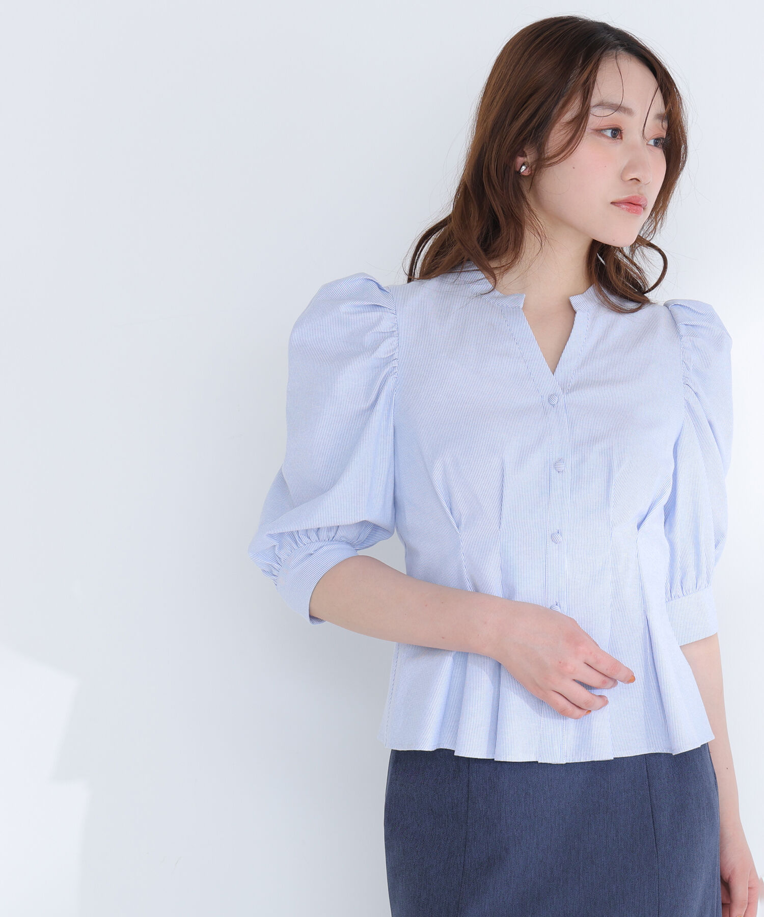  「ストライプペプラムブラウス」|シャツ・ブラウス|