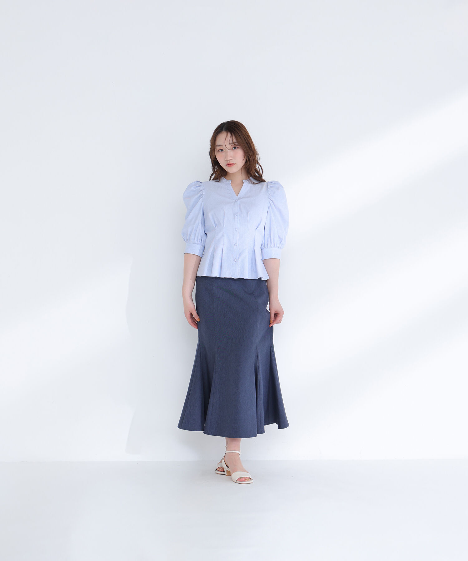  「ストライプペプラムブラウス」|シャツ・ブラウス|