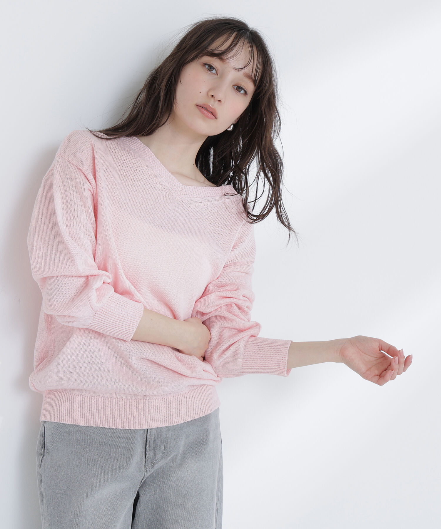  「ドライタッチ2wayネックニット」|ニット・セーター|ピンク