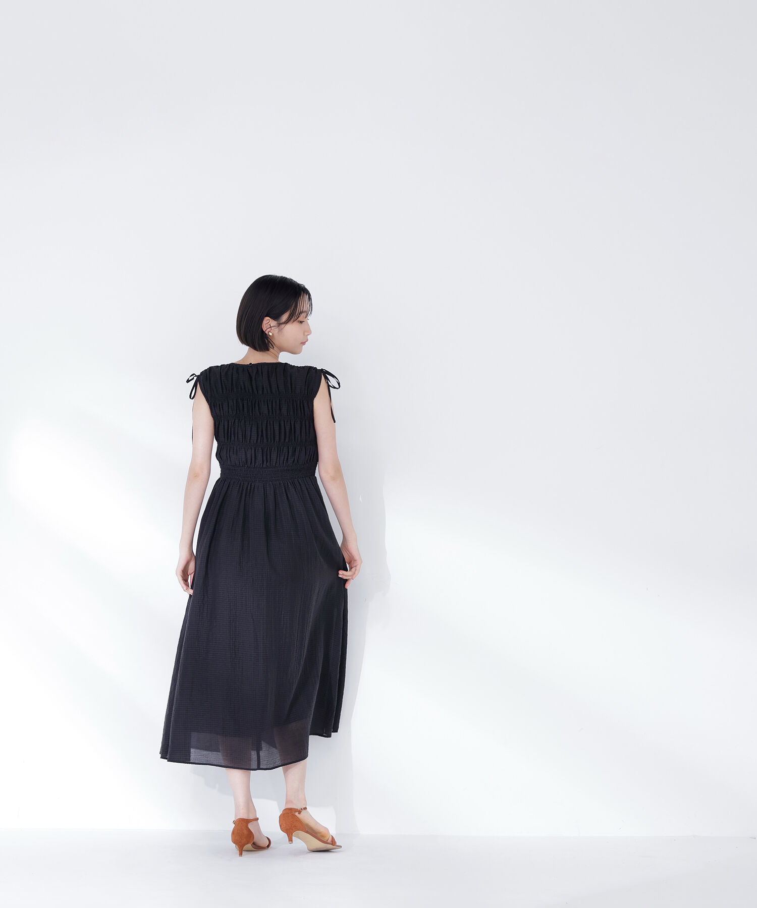  「シアーチェックギャザーワンピース」|ワンピース|