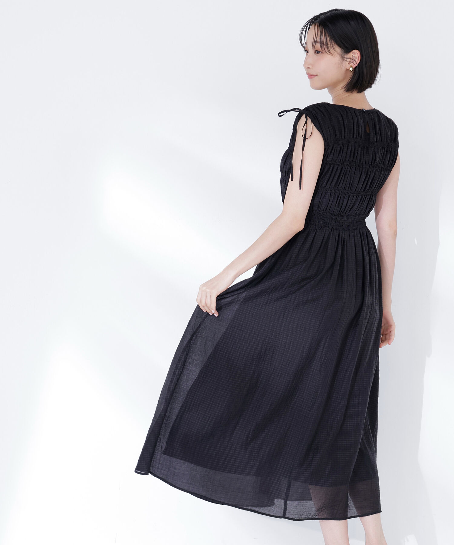  「シアーチェックギャザーワンピース」|ワンピース|