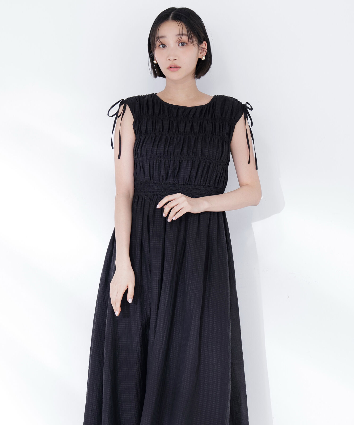  「シアーチェックギャザーワンピース」|ワンピース|