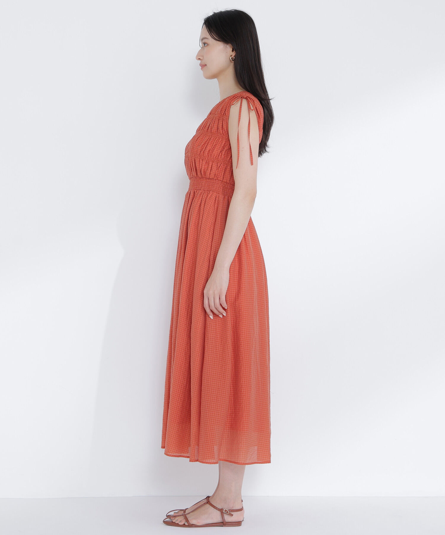  「シアーチェックギャザーワンピース」|ワンピース|