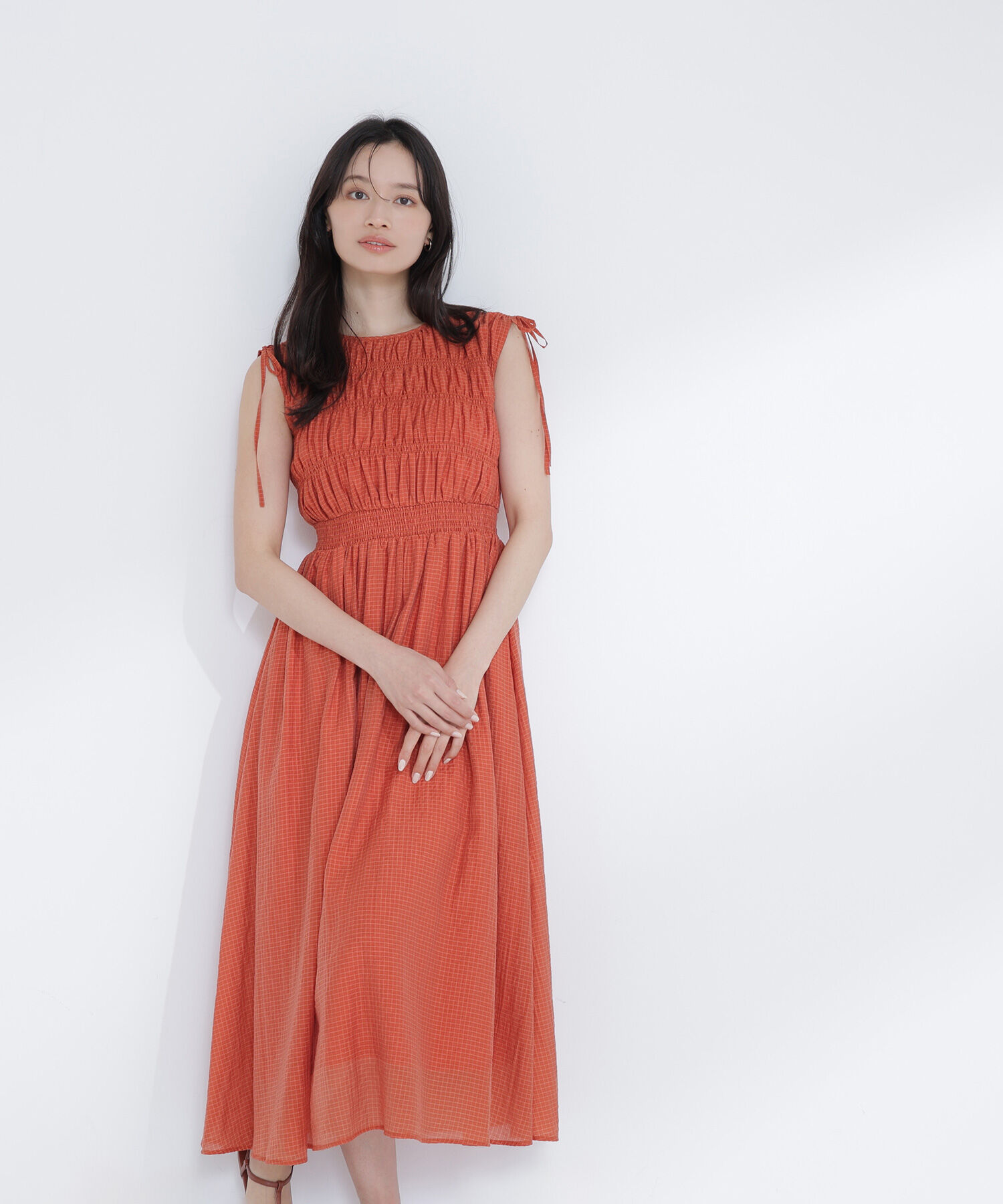  「シアーチェックギャザーワンピース」|ワンピース|