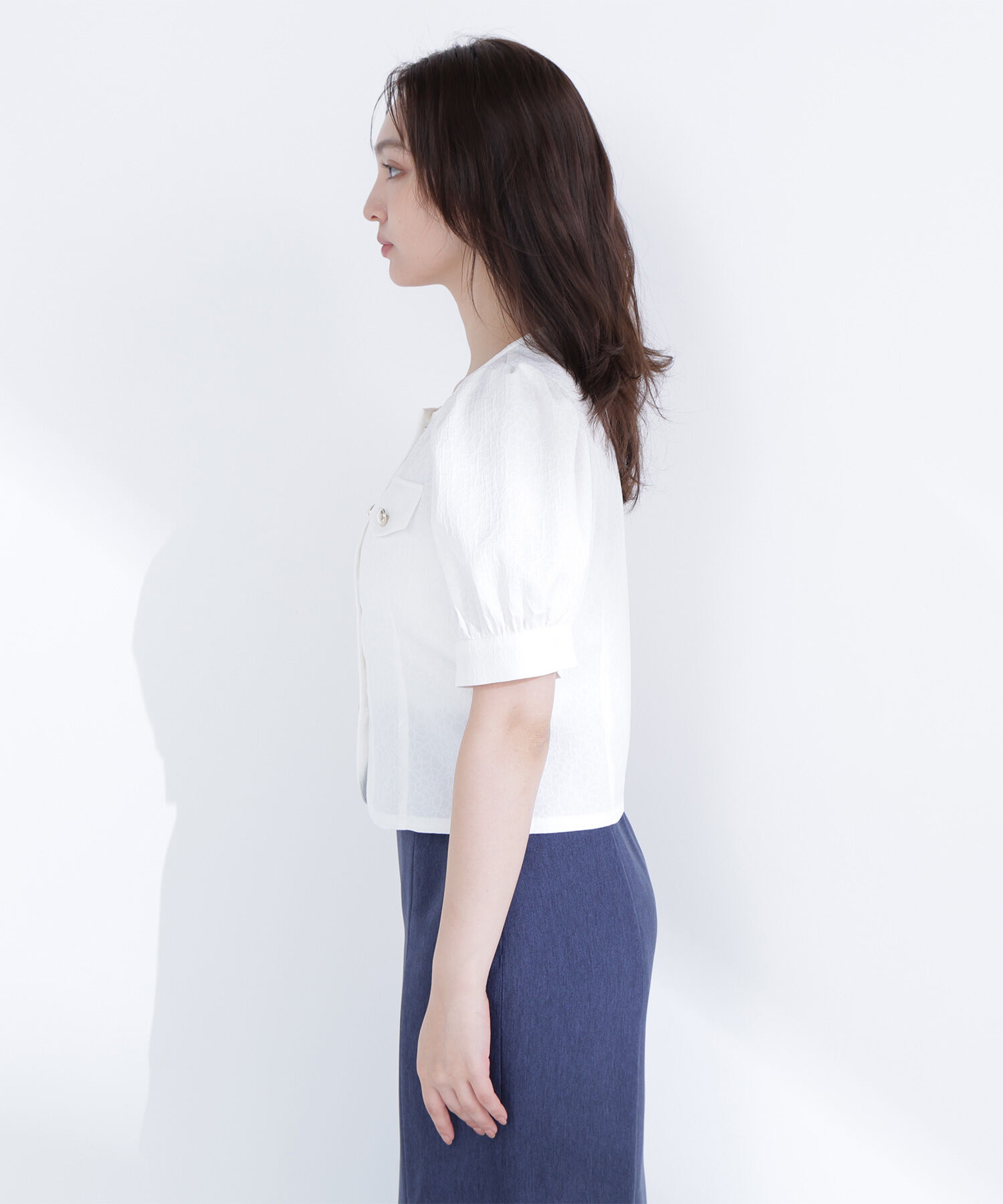  「ゴールドボタンジャガードブラウス」|シャツ・ブラウス|