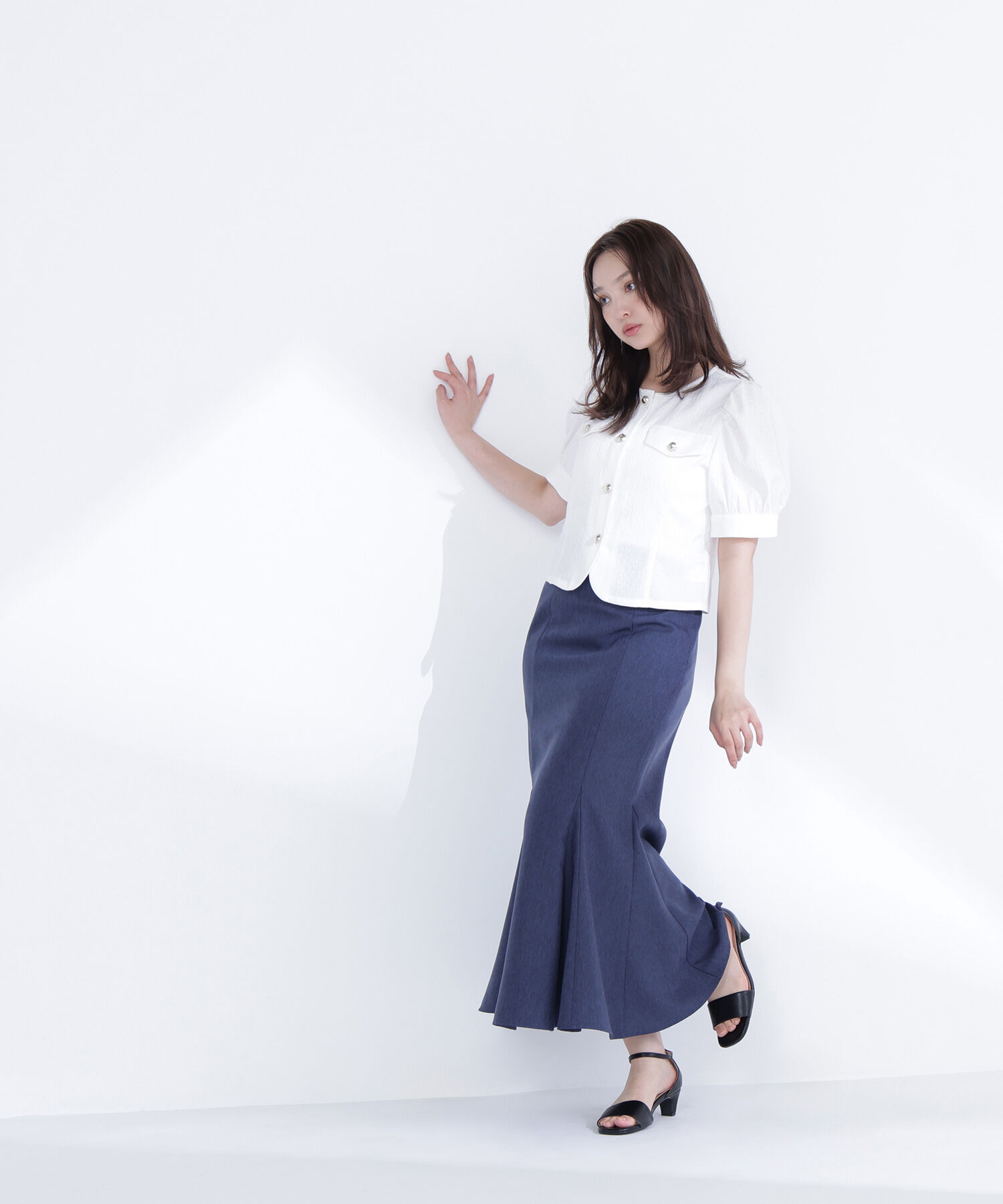  「ゴールドボタンジャガードブラウス」|シャツ・ブラウス|