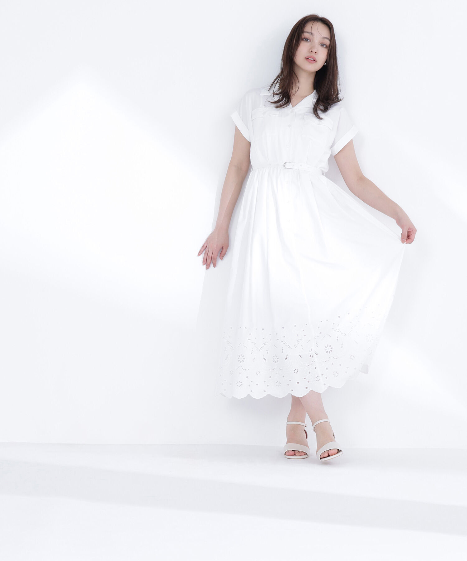  「スカラレースシャツワンピース」|ワンピース|オフホワイト1