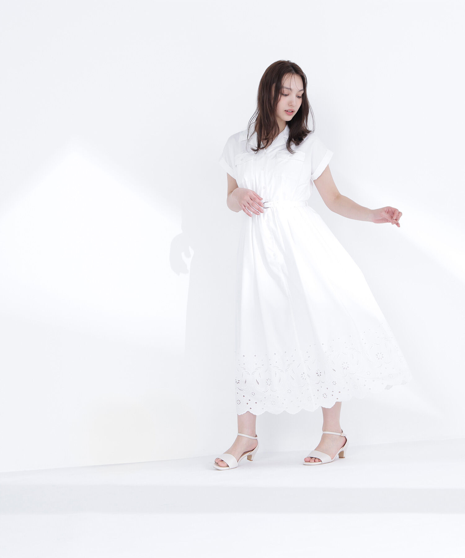  「スカラレースシャツワンピース」|ワンピース|