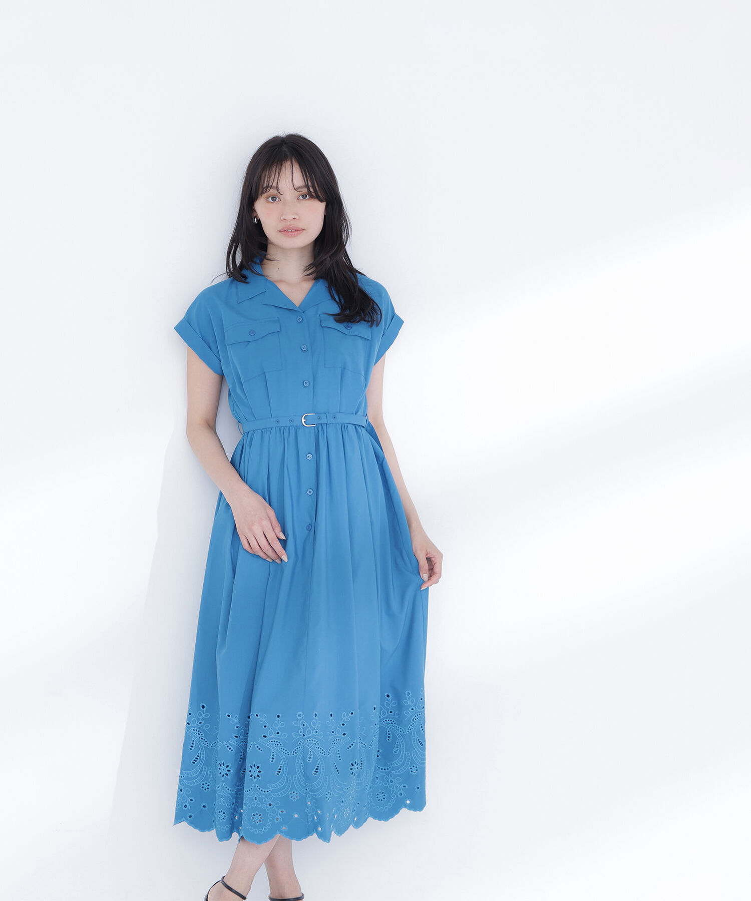  「スカラレースシャツワンピース」|ワンピース|