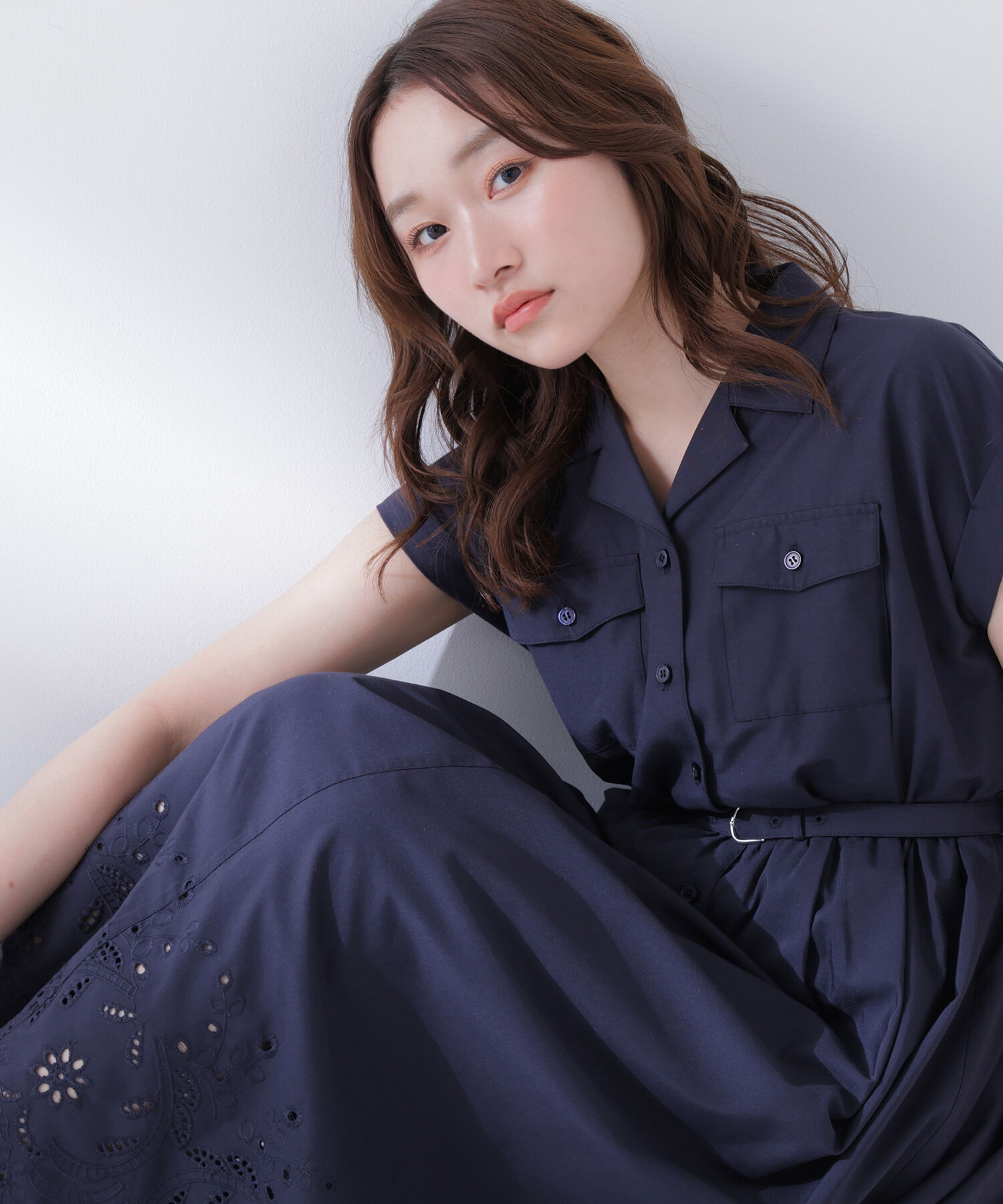  「スカラレースシャツワンピース」|ワンピース|