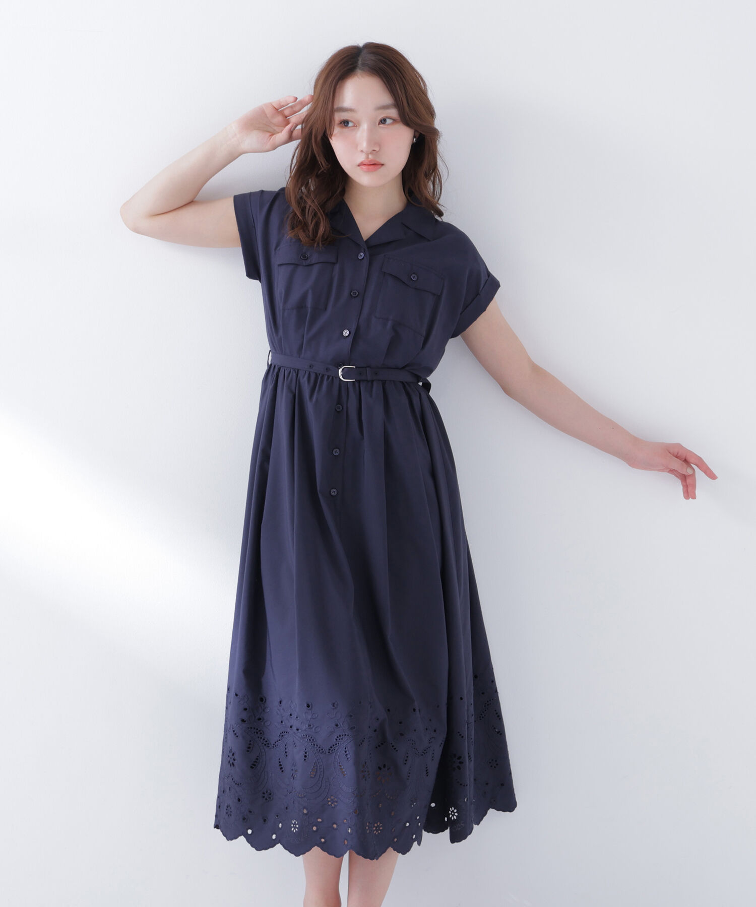  「スカラレースシャツワンピース」|ワンピース|