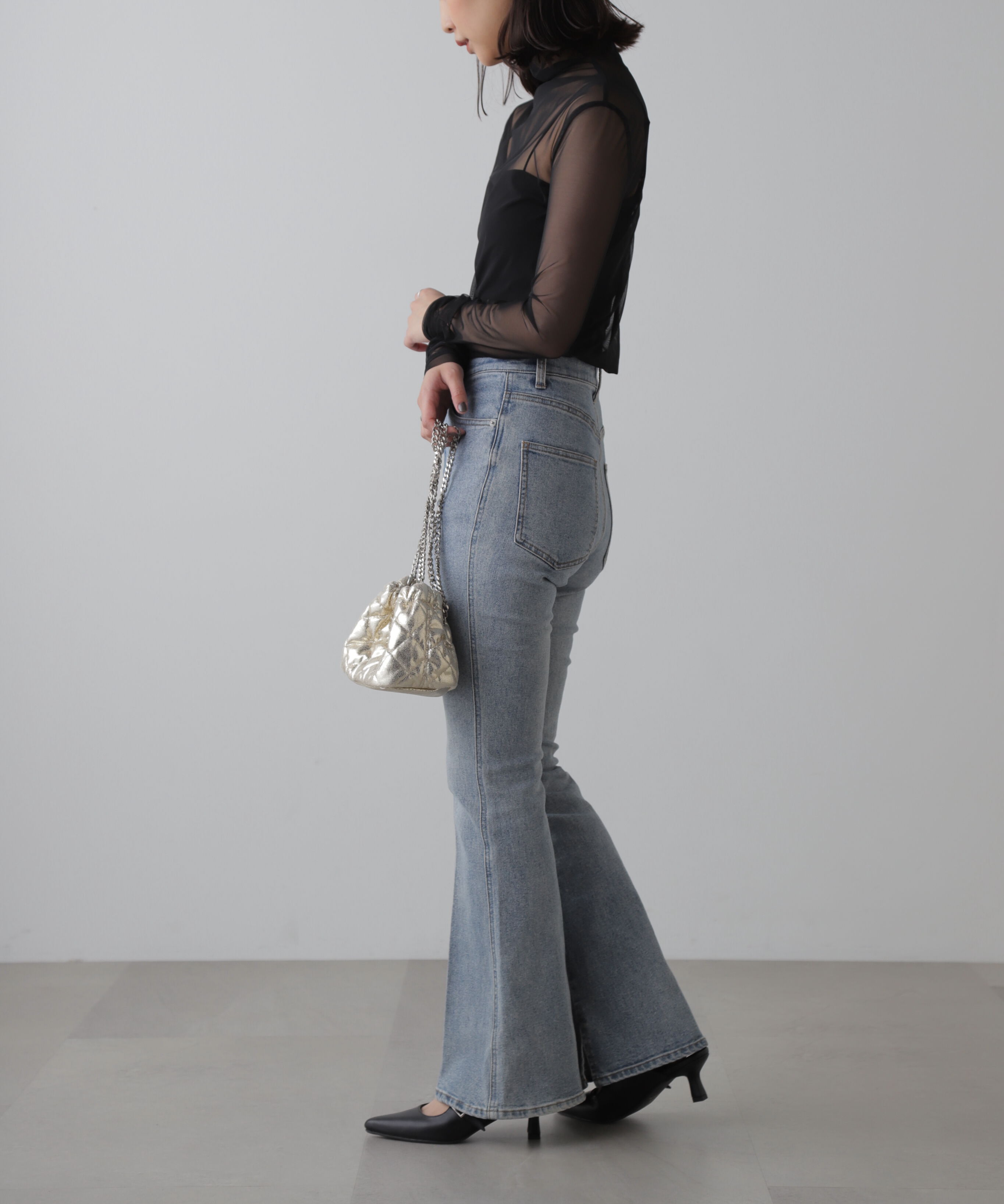  「[低身長サイズ/Sシリーズ]内スリットベルボトムデニムパンツ」|その他|