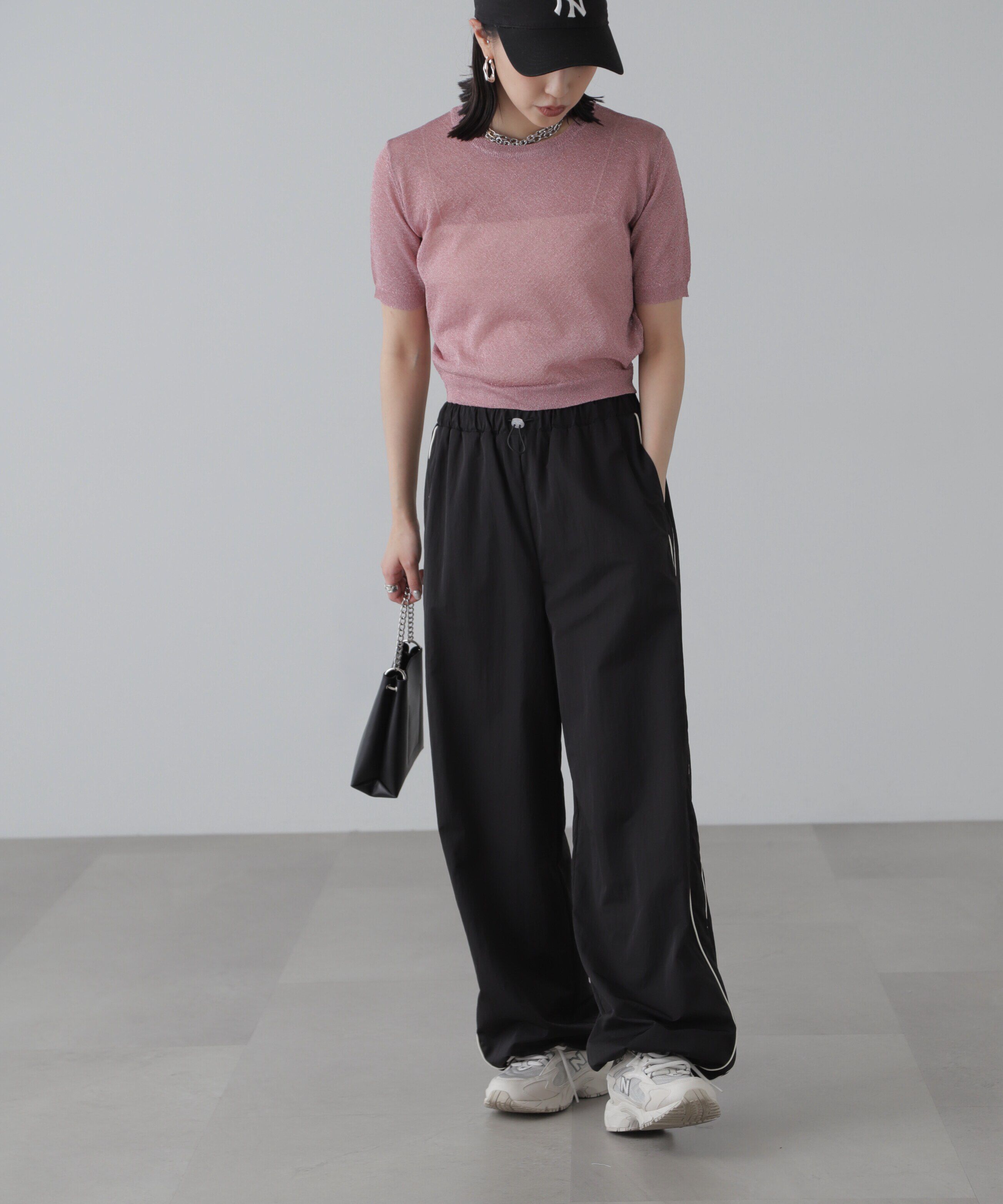  「コンパクトラメシアー半袖ニット」|ニット・セーター|