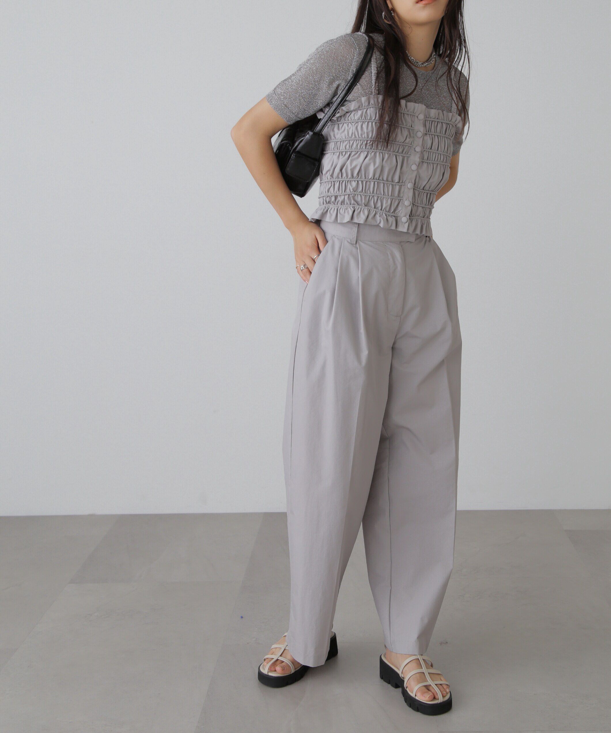  「コンパクトラメシアー半袖ニット」|ニット・セーター|