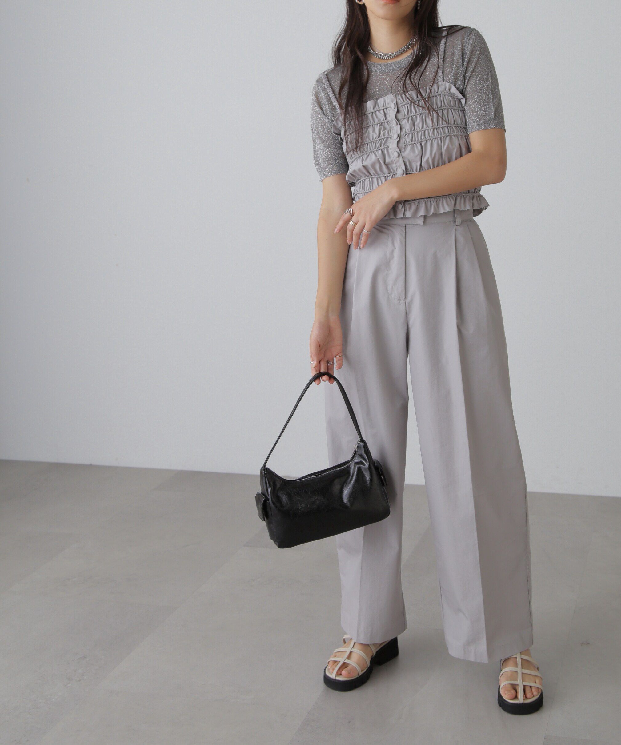  「コンパクトラメシアー半袖ニット」|ニット・セーター|