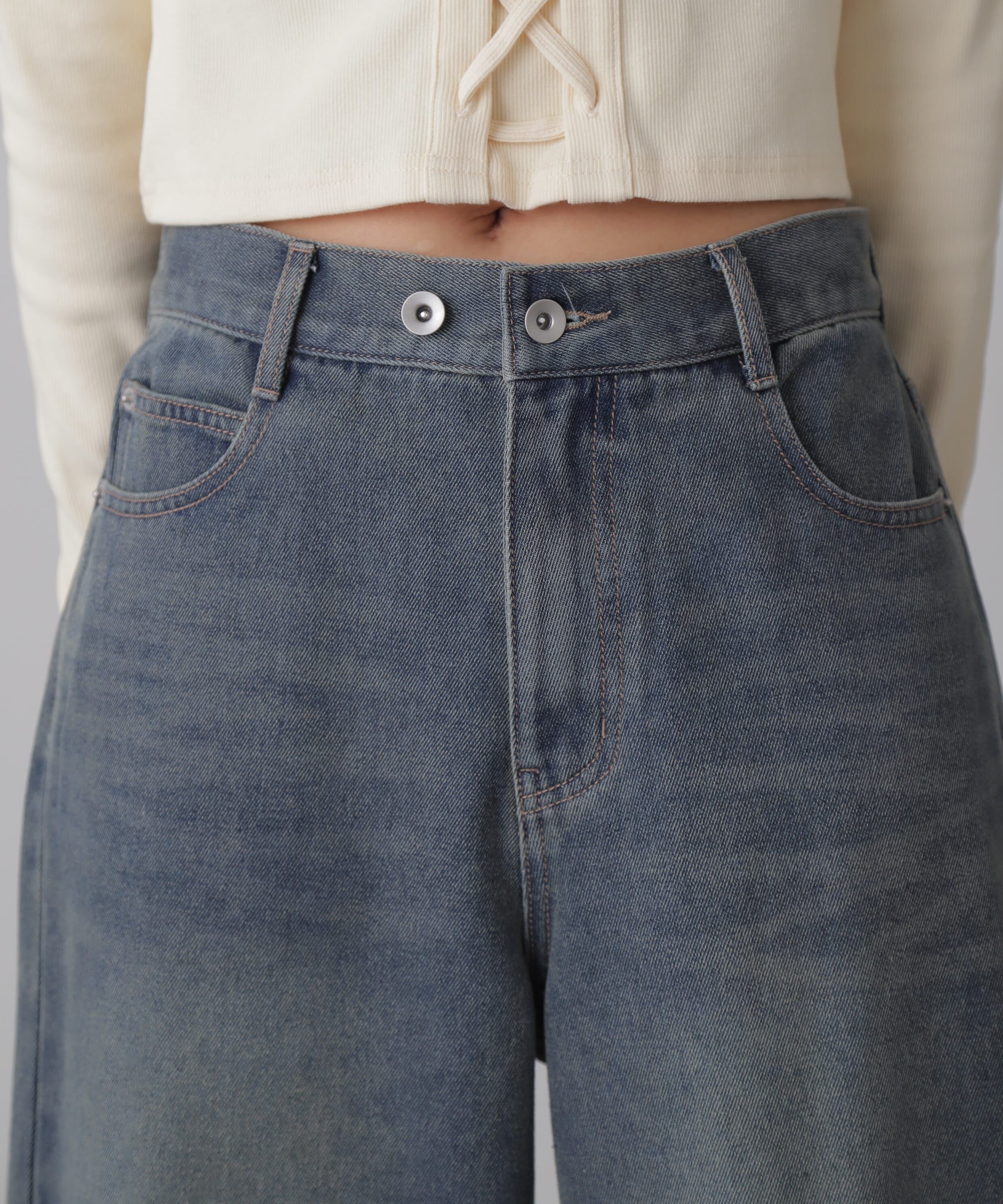  「裾ボタン2wayバギーデニムパンツ」|その他|