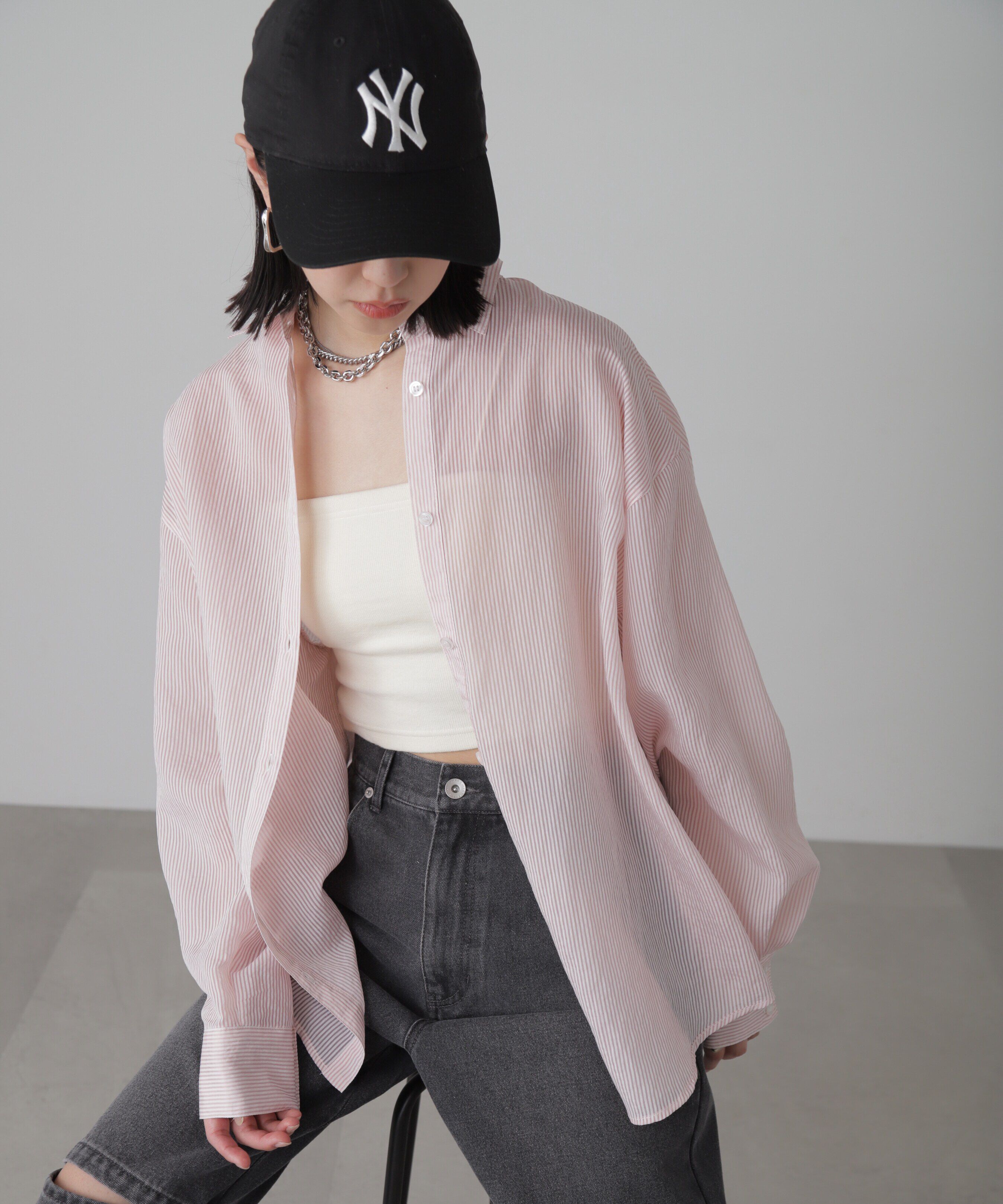  「シアーストライプオーバーシャツ」|シャツ・ブラウス|ピンクストラ 1