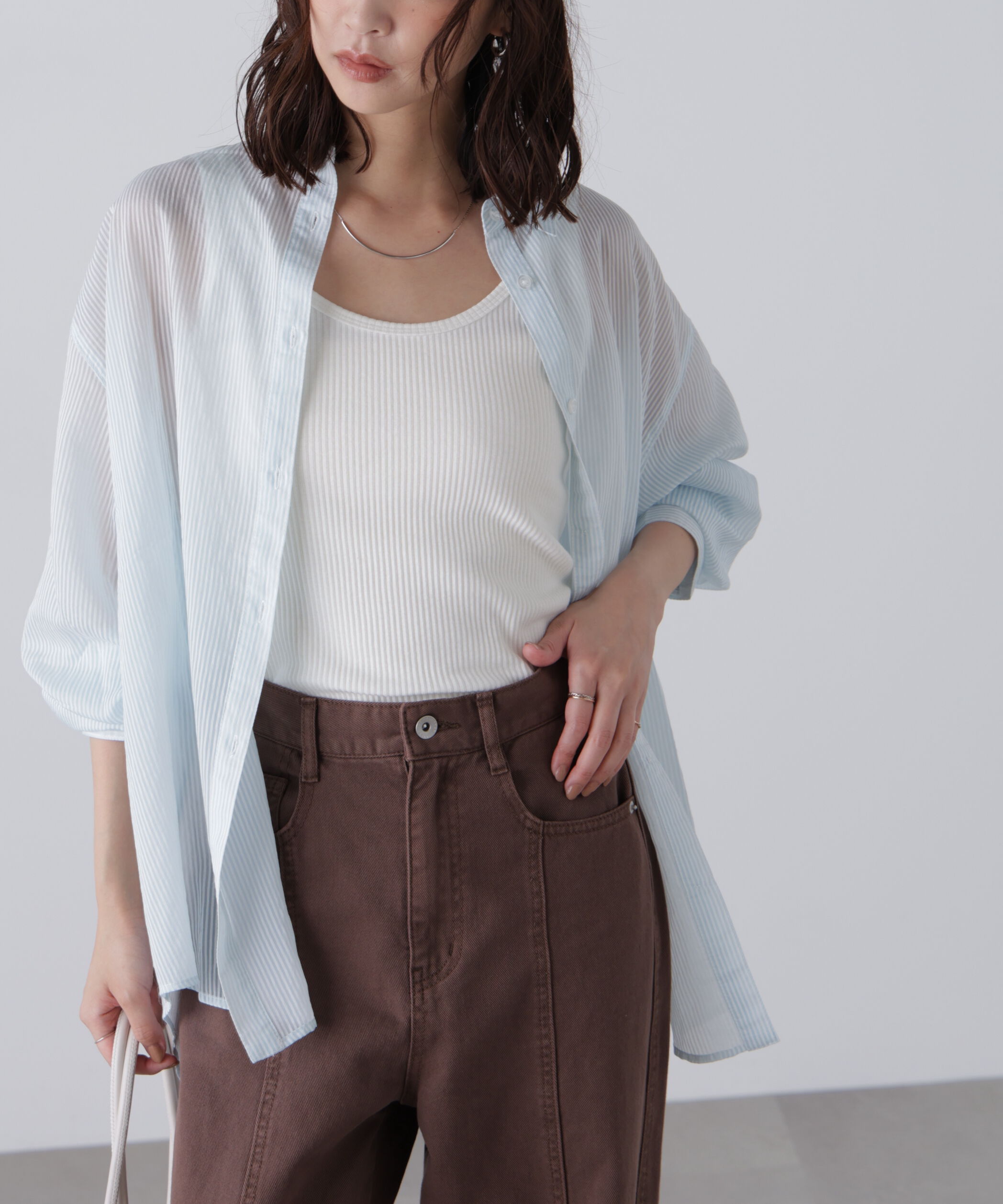  「シアーストライプオーバーシャツ」|シャツ・ブラウス|