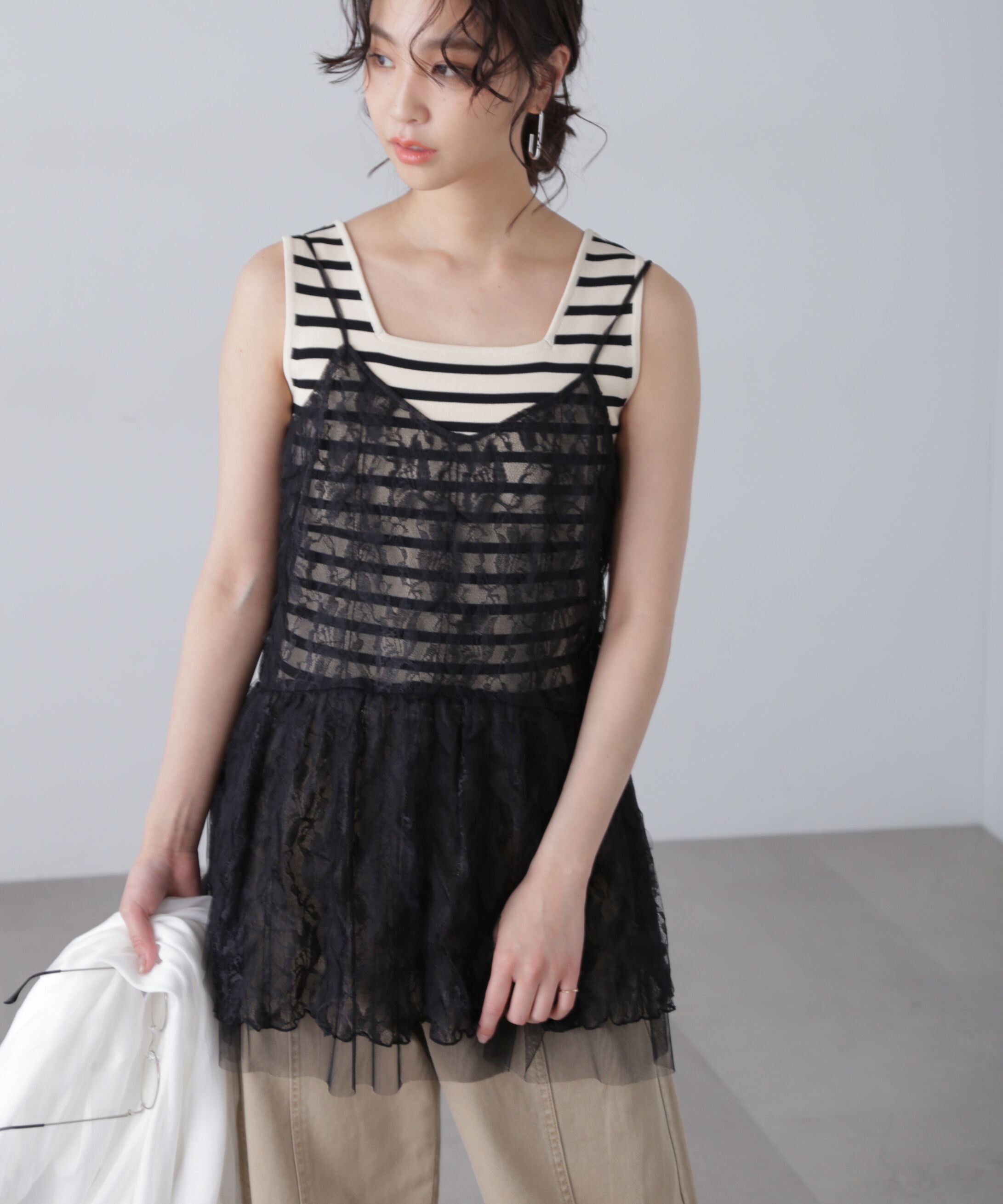  「ローティアードレースチュニック」|シャツ・ブラウス|ブラック