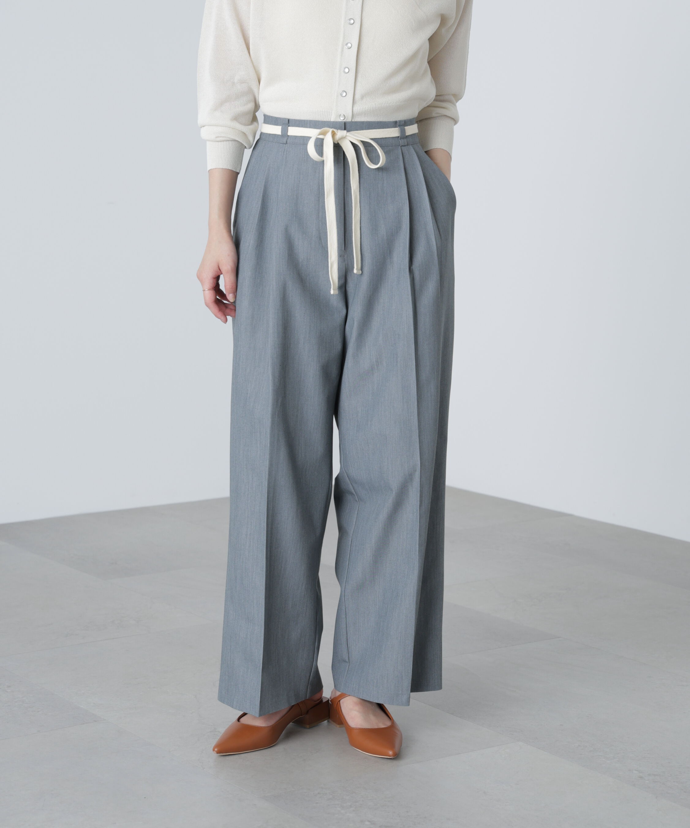  「杉綾リボンベルトワイドパンツ」|その他|