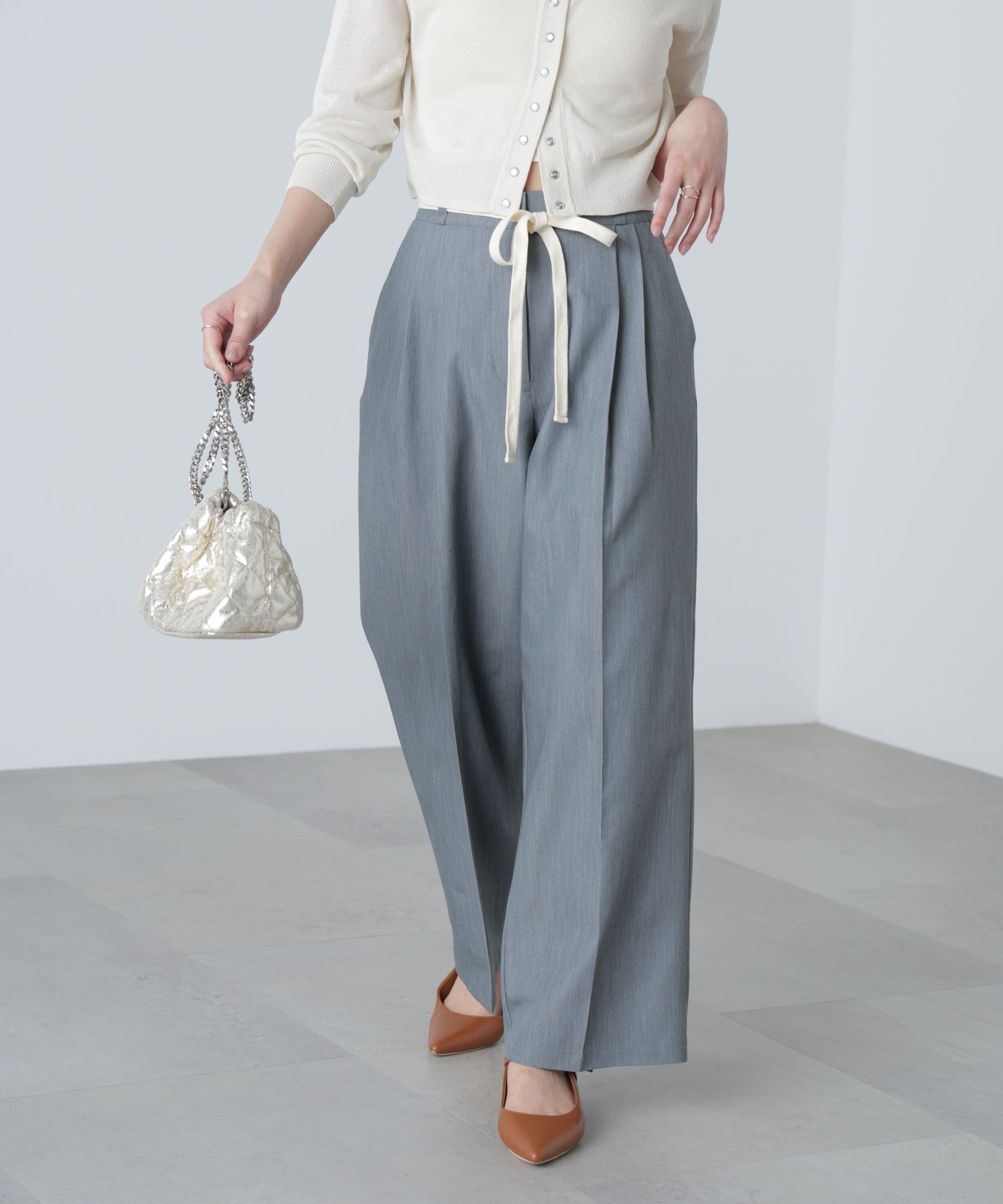  「杉綾リボンベルトワイドパンツ」|その他|